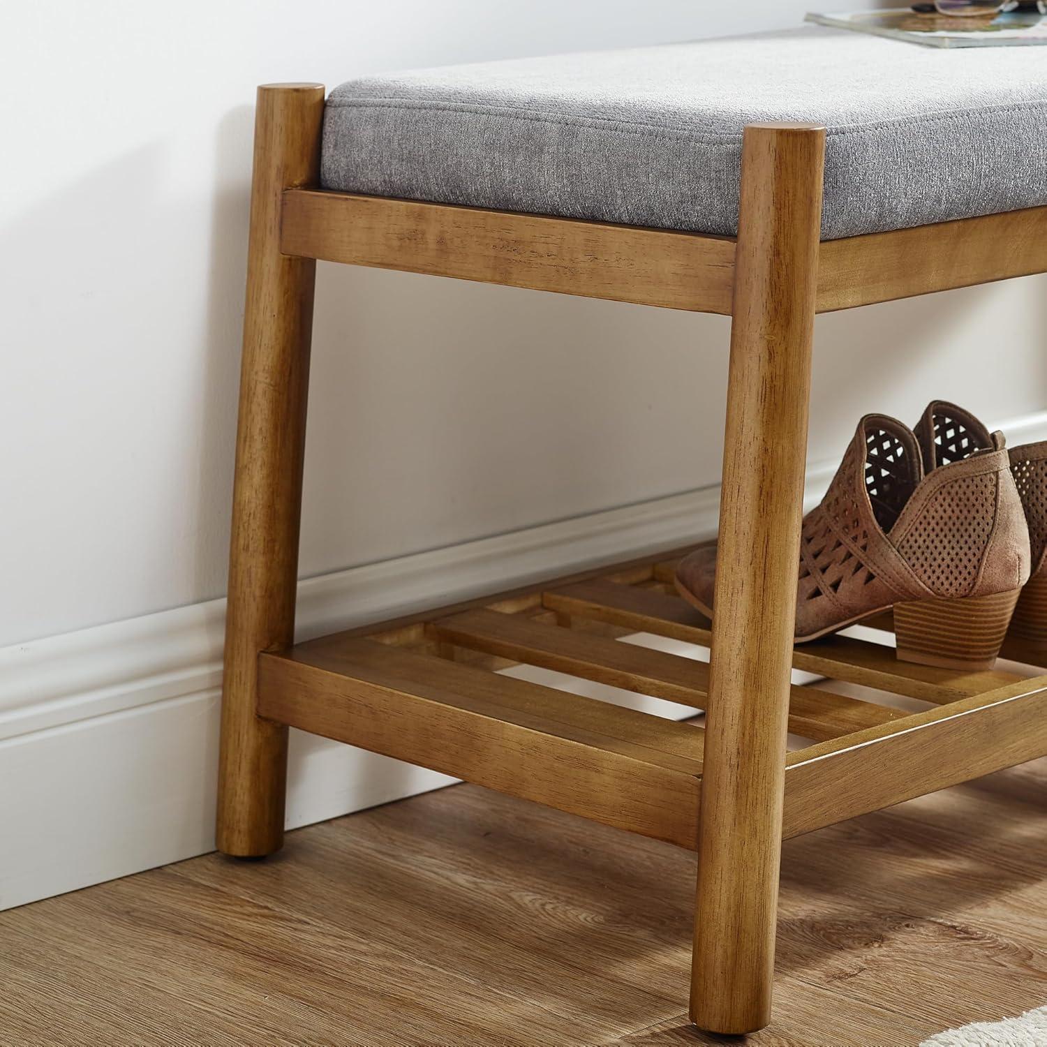 Upholstered Entryway Bench, Bedroom Bench for End of Bed, Dining Bench with Padded Seat for Kitchen, Living Room, Fabric Rubber Wood Indoor Bench (Beige)