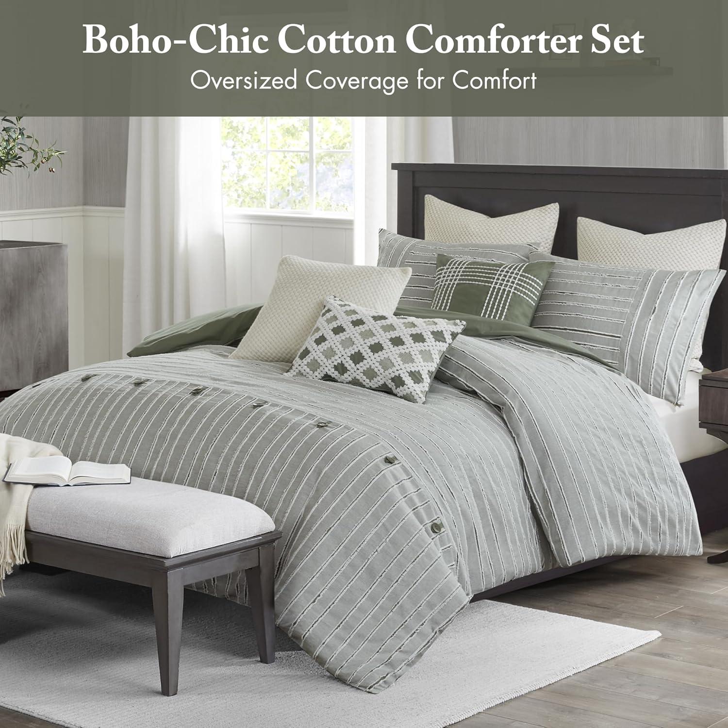 Madison Park Signature Essence Oversized 100% Cotton Clipped Jacquard Comforter Set