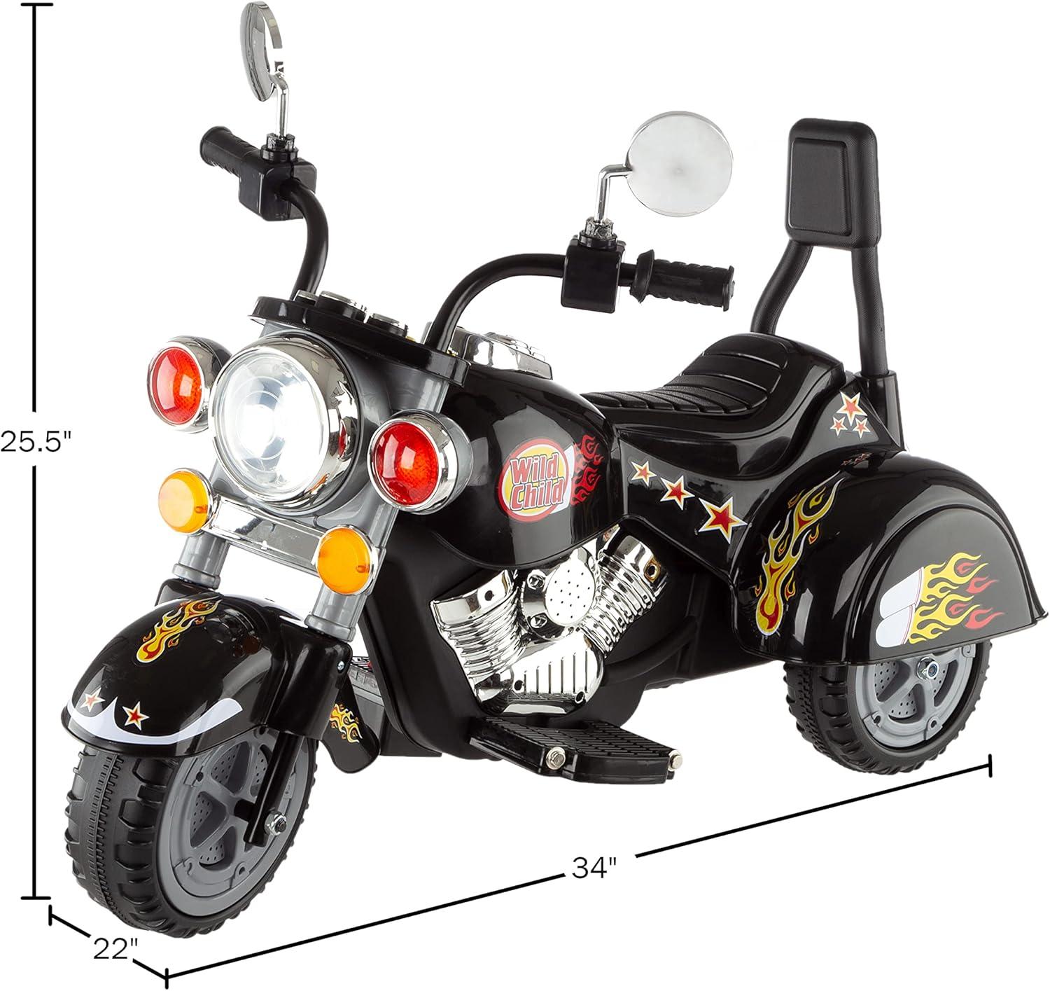 Black 6-Volt Kids Motorcycle with Headlights and Sounds