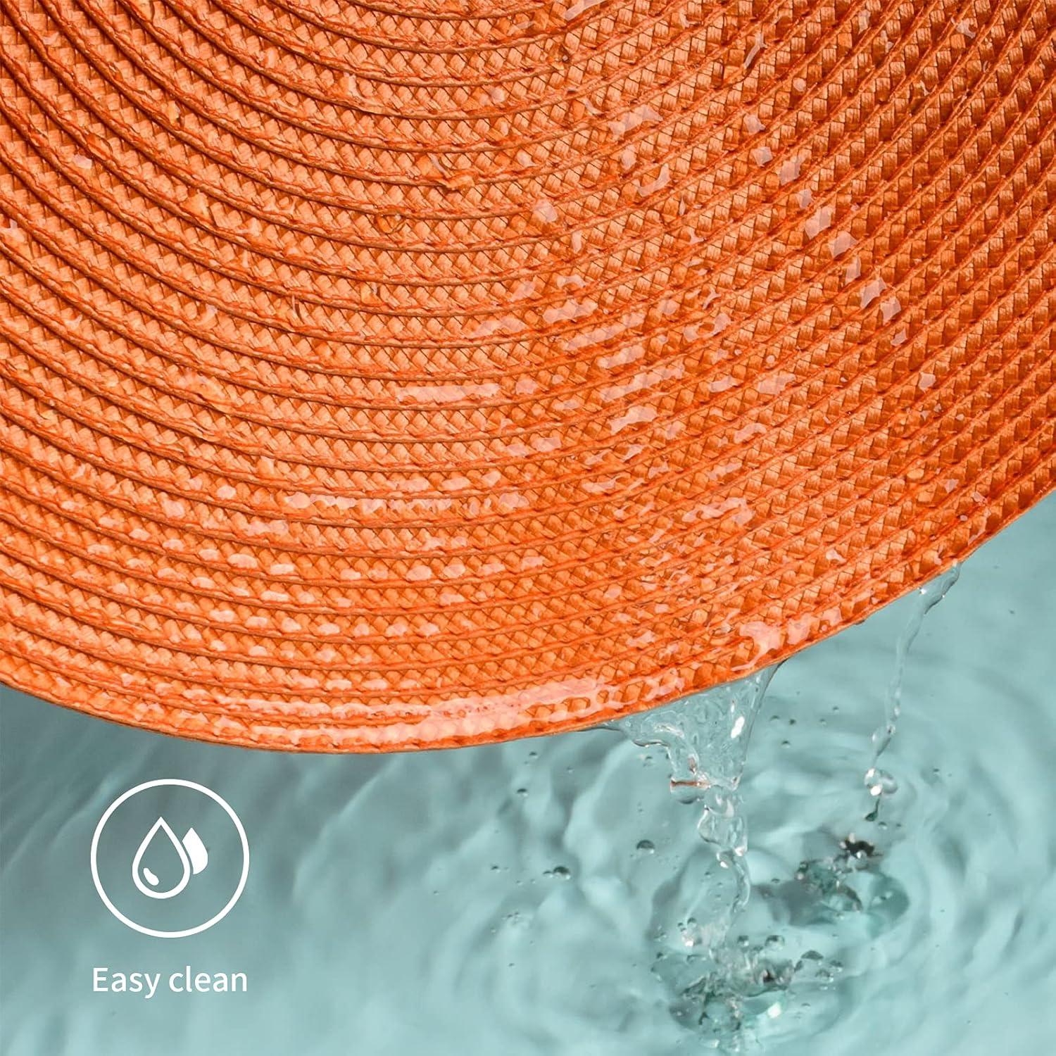 LYCAQL Round Braided Placemats Set of 4 Table Mats for Dining Tables Woven Washable Non-Slip Place mats 15 inch for Table Decor(Orange, 4pcs)