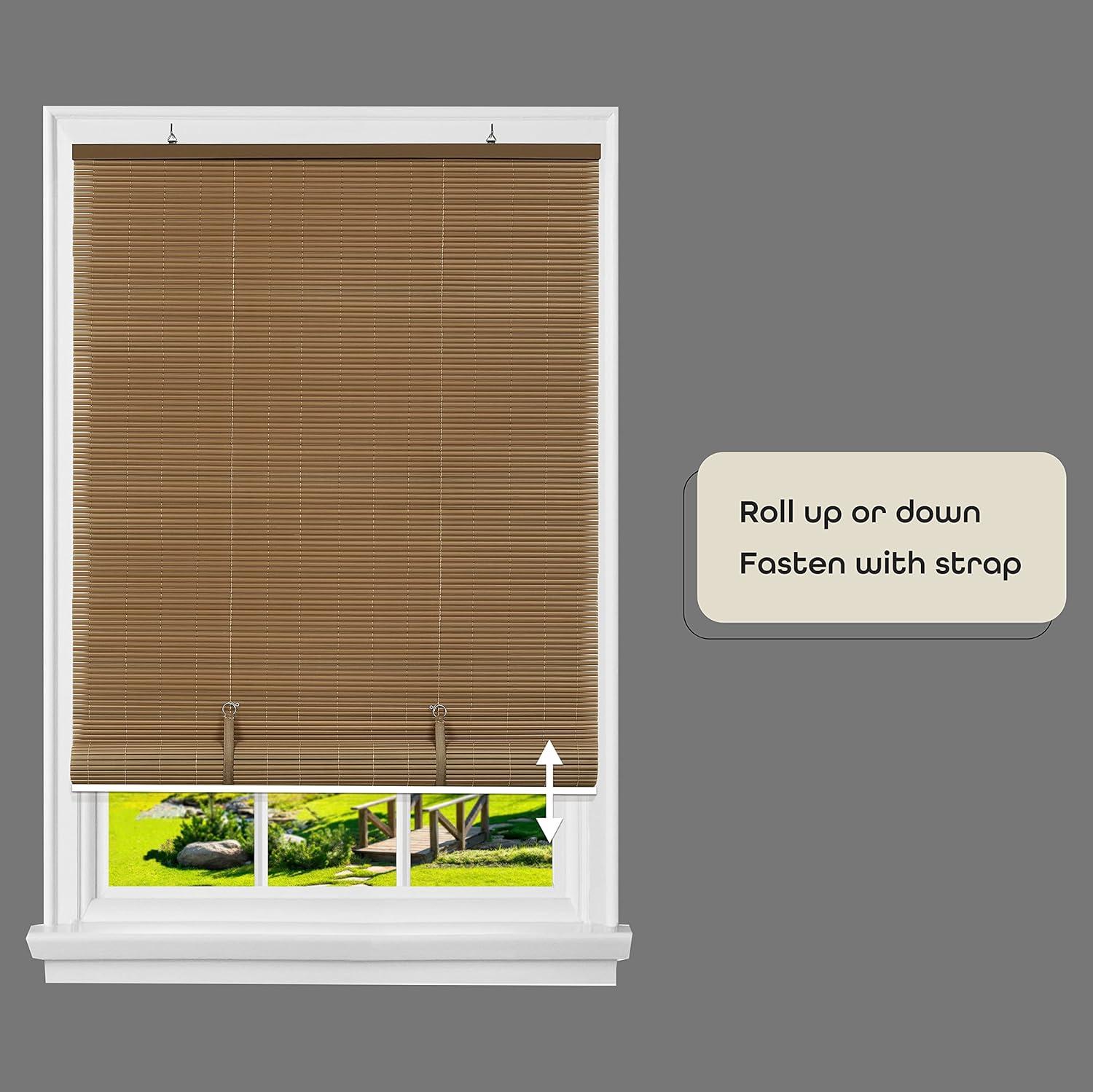 Achim Solstice Cordless Vinyl Light Filtering Window Roll-up Blind, 72" x 48", Woodtone Brown