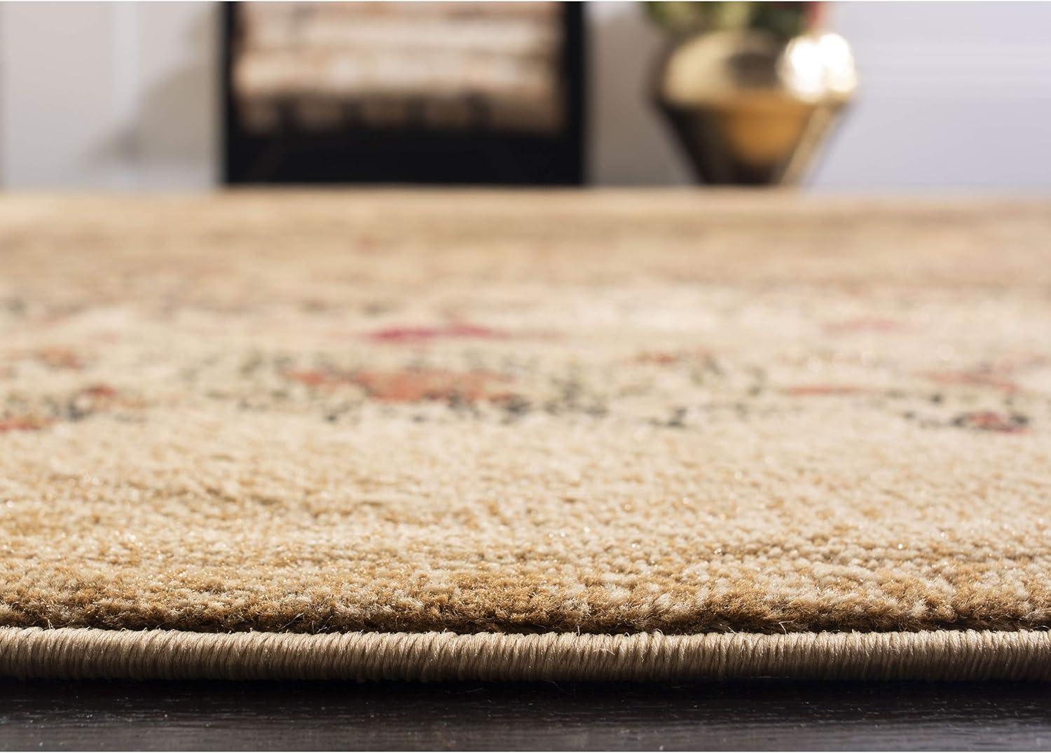 Beige and Multicolor Synthetic 4' x 6' Stain-Resistant Area Rug