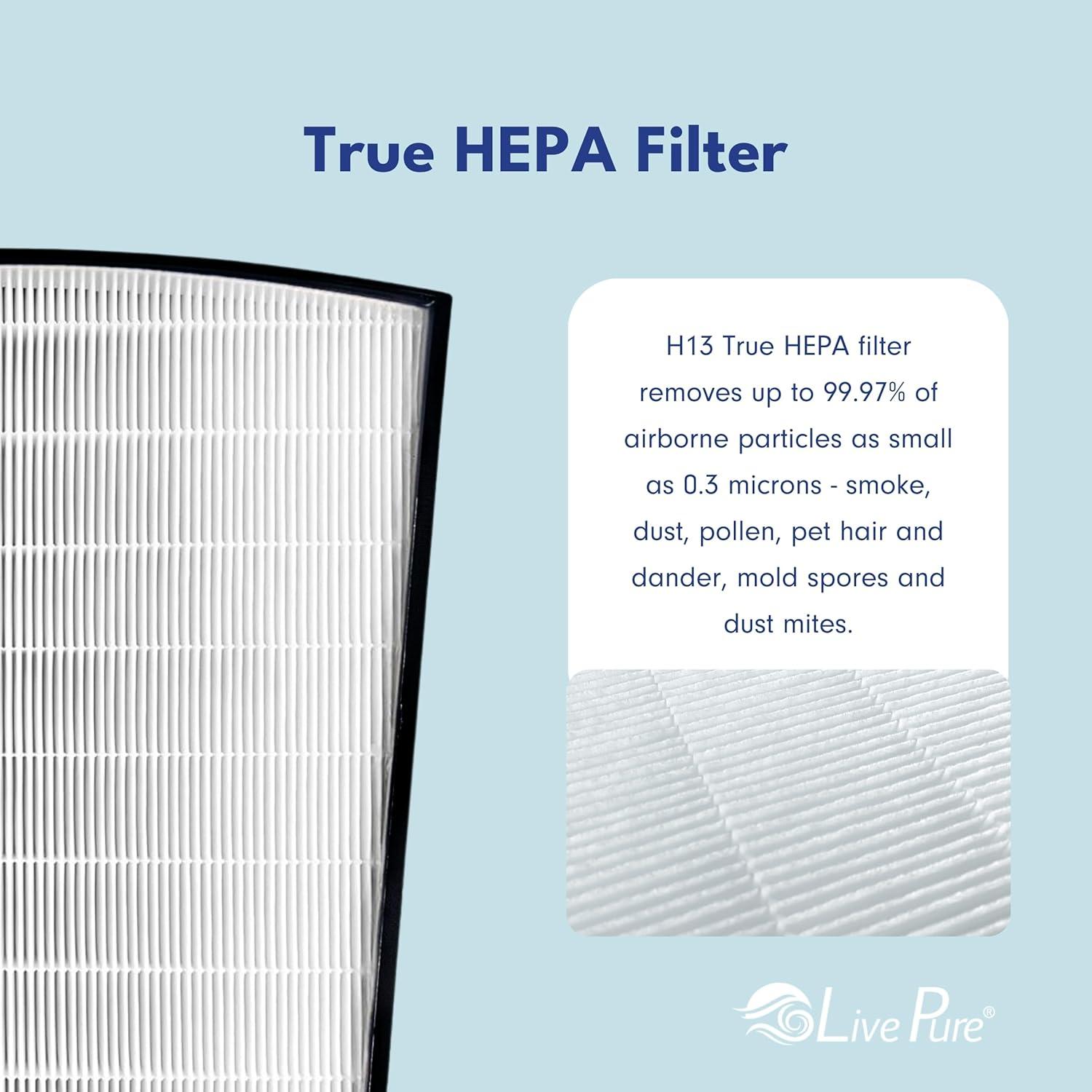 LivePure True HEPA Replacement LP-HF550 Filter for Bali Series Air Purifiers LP550TH, LP550THP, LP560, White