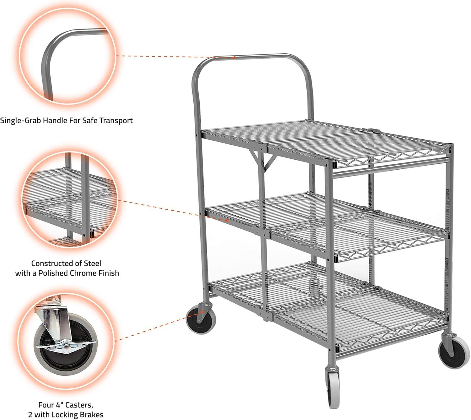 Luxor Three-Shelf Collapsible Wire Utility Cart