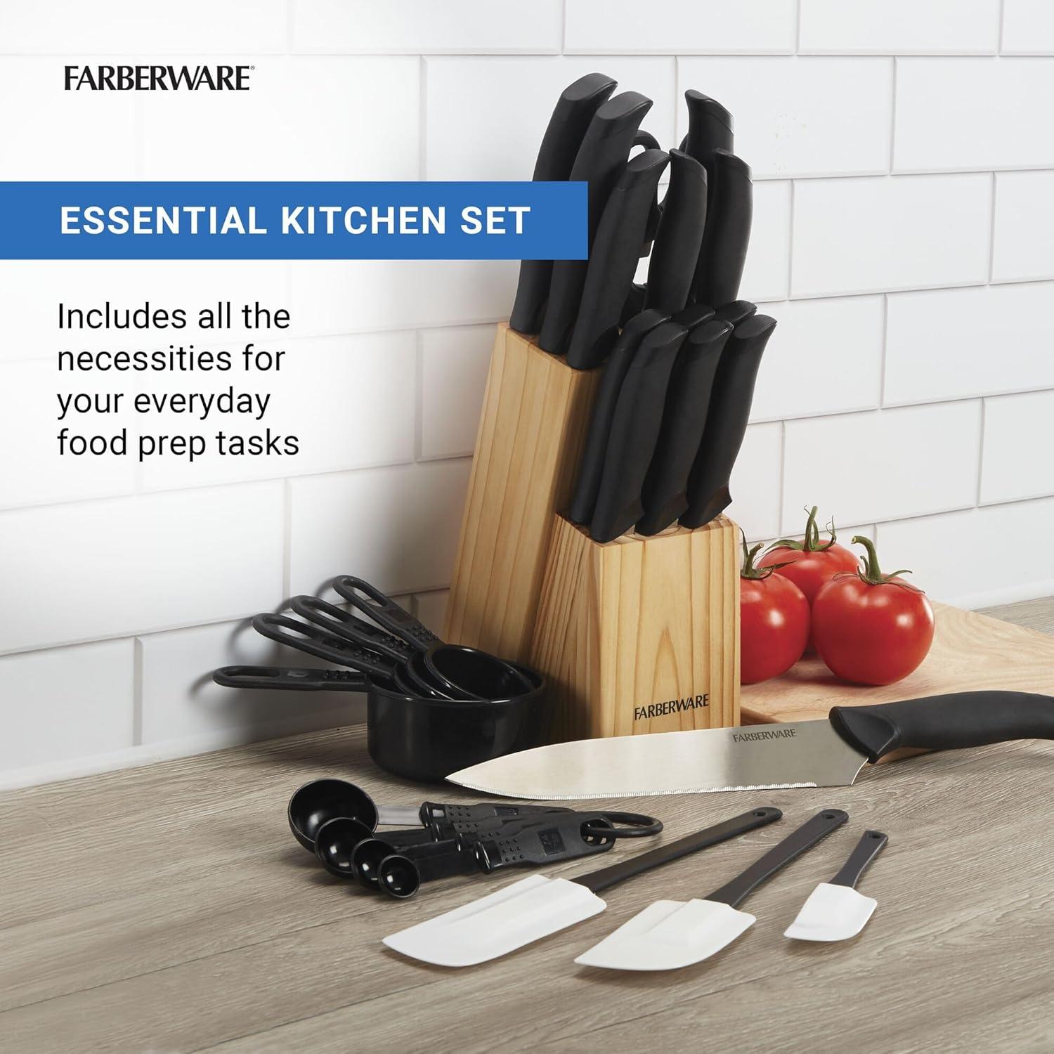Farberware Faberware 25-Piece Knife Block Set With Soft Grip Handles, Measuring Cups, Spoons & Spatulas