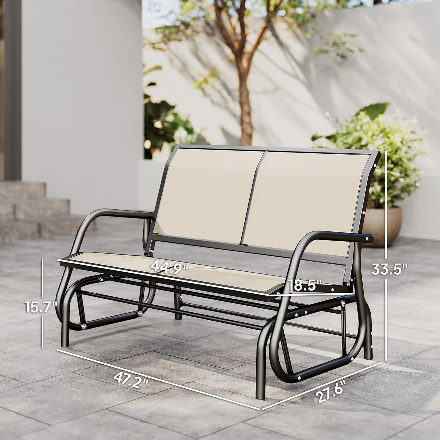 Outsunny 2-Person Outdoor Glider Bench, Patio Double Swing Rocking Chair Loveseat w/Powder Coated Steel Frame for Backyard Garden Porch, Beige