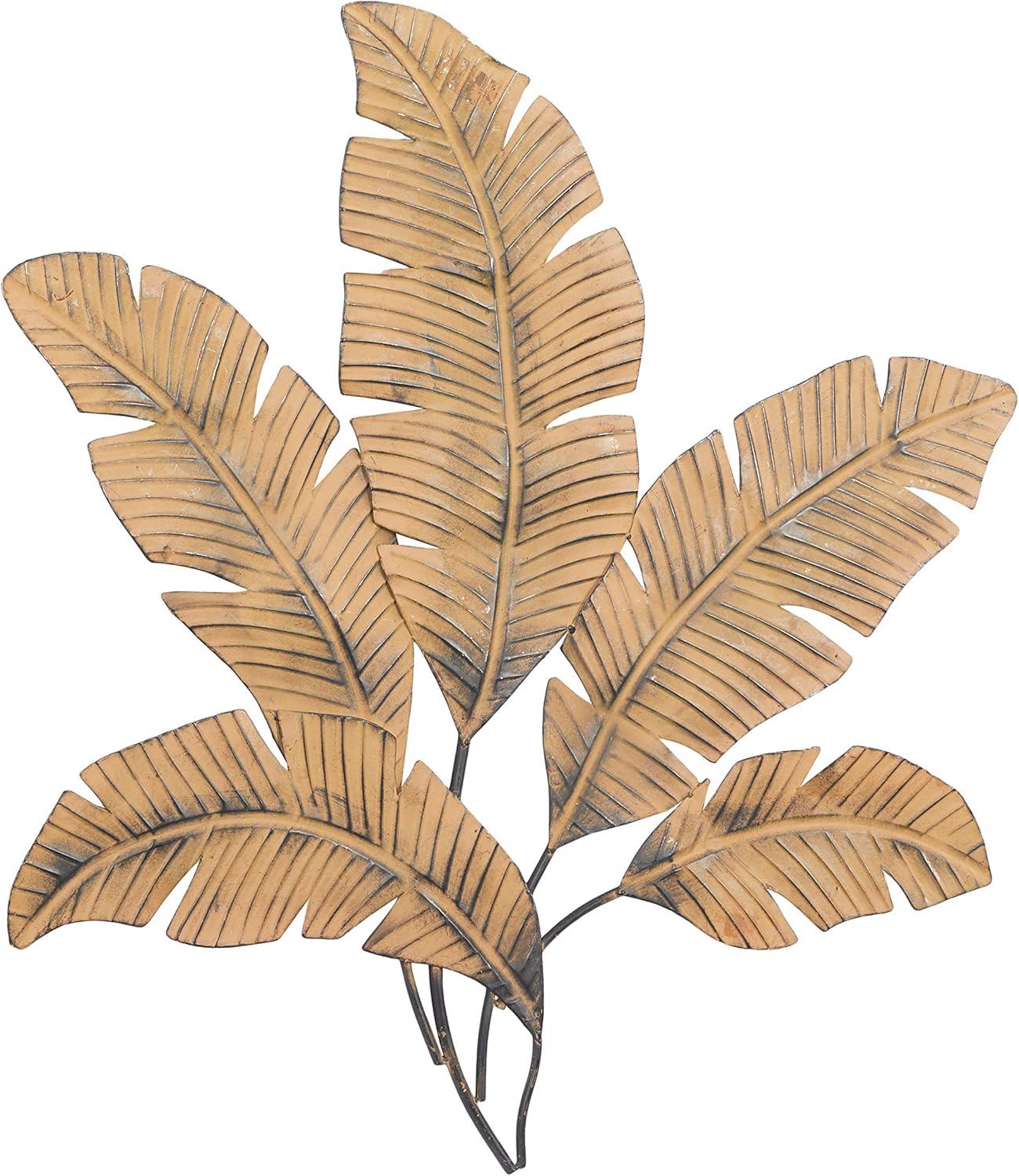 Large Green and Brown Metal Palm Leaf Wall Sculpture