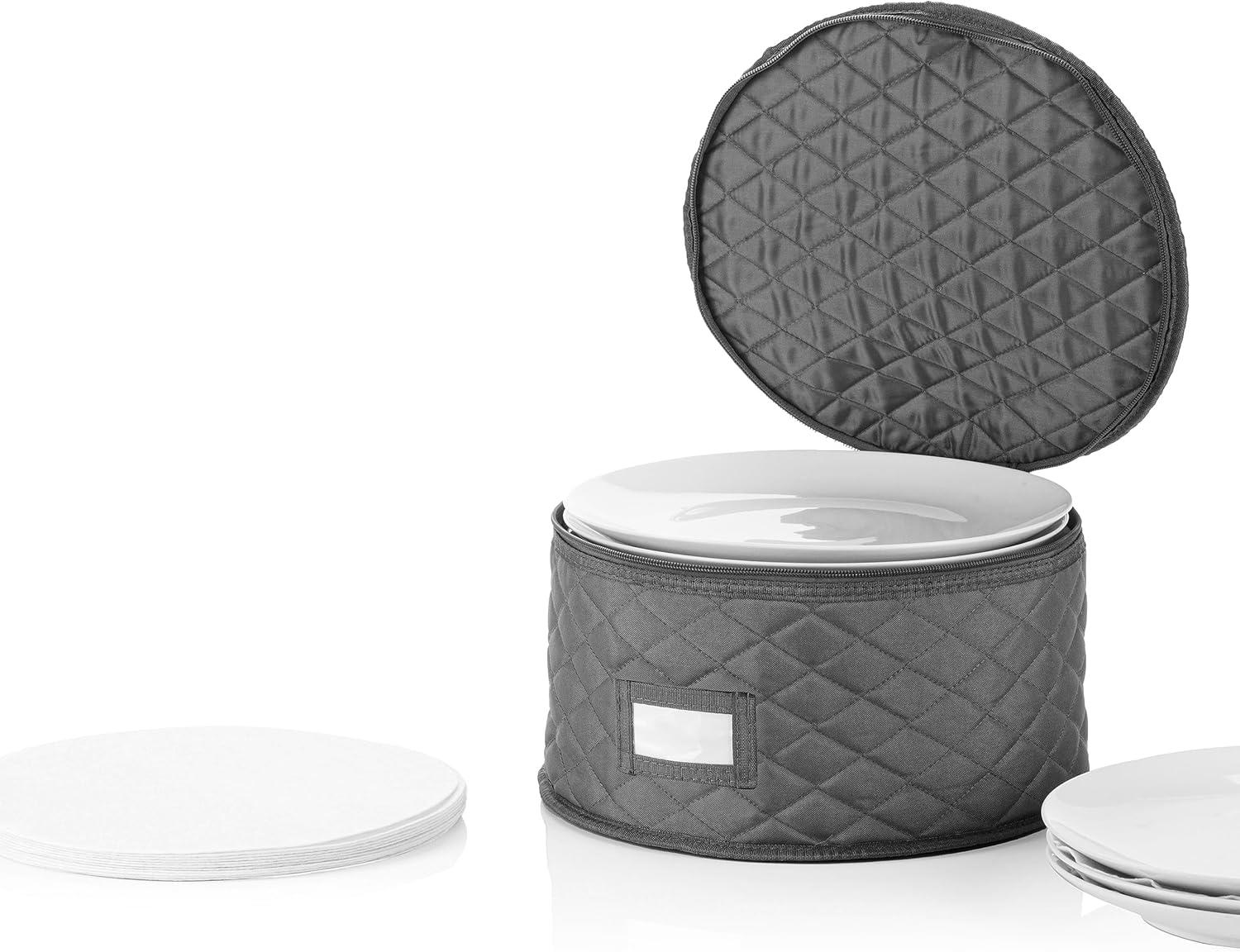 China Storage Container for Big Dinner Plate - 13" W x 7" H - Includes 12 Felt Dividers. Stackable with Padded Interior - Great for Big Plates and Charger Plates