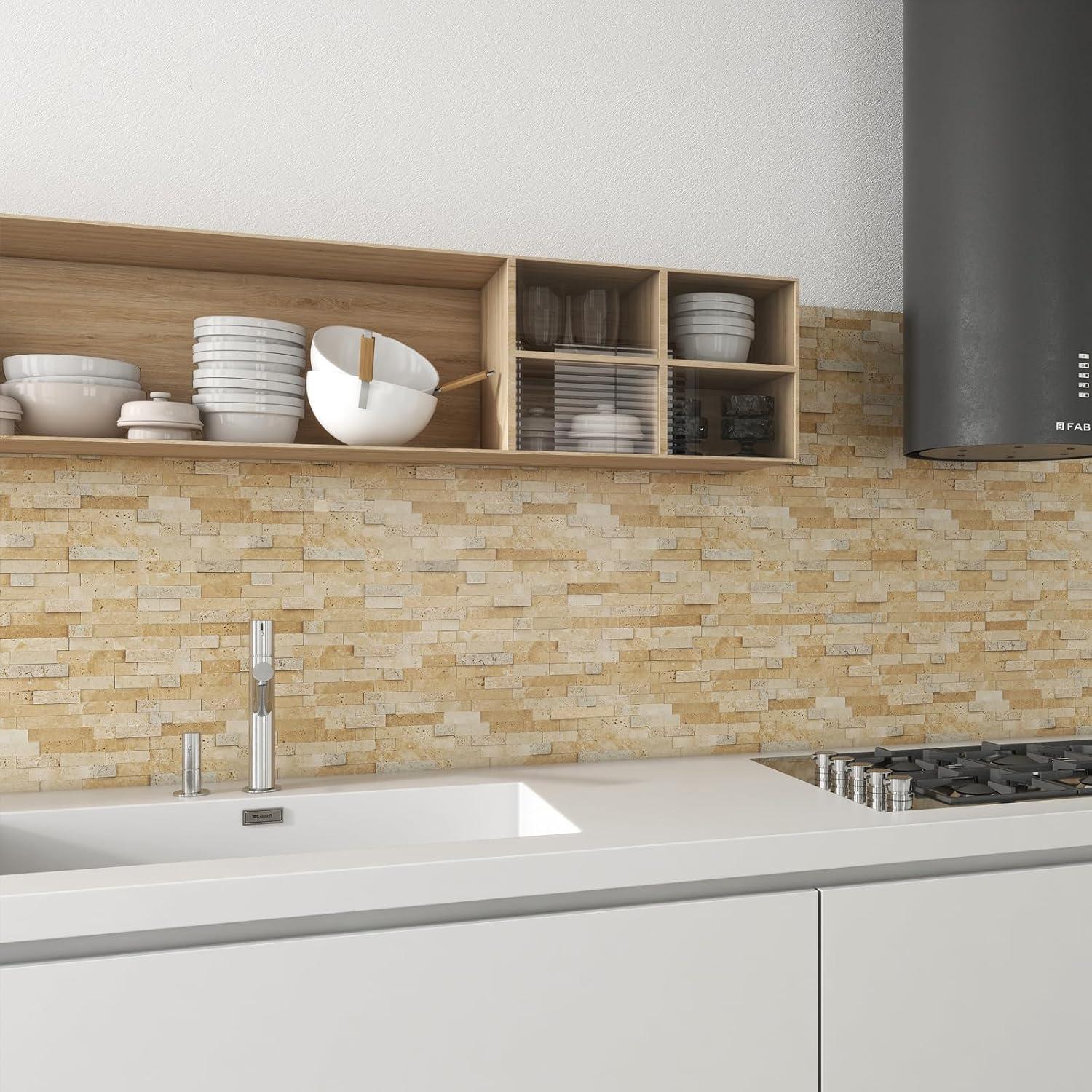 3D 11" x 12" Natural Stone Peel & Stick Mosaic Tile