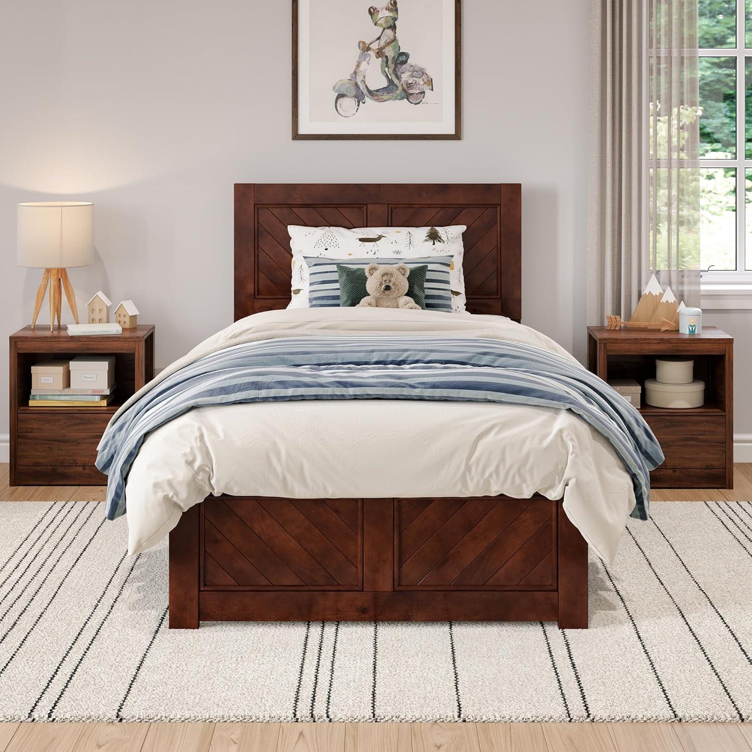 AFI Canyon Walnut Solid Wood Foundation Bed Frame with Matching Footboard, Queen