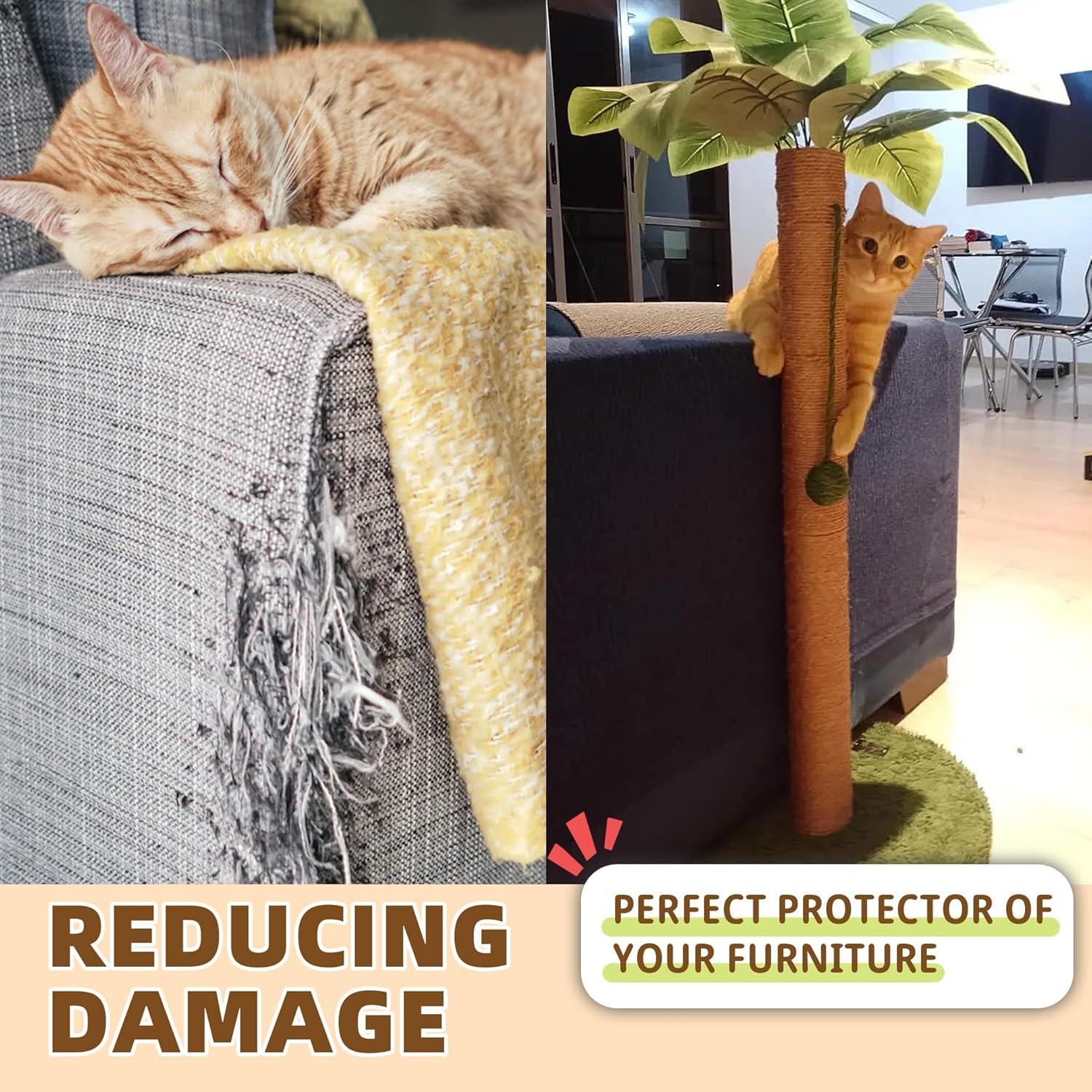 Cat Scratching Post Cat Scratcher 33 Inch Tall Scratching Post With Sisal Rope For Indoor Cats Large Cat Scratching Post Sisal Cat Scratcher Cute For Kitten Scratching Post Green