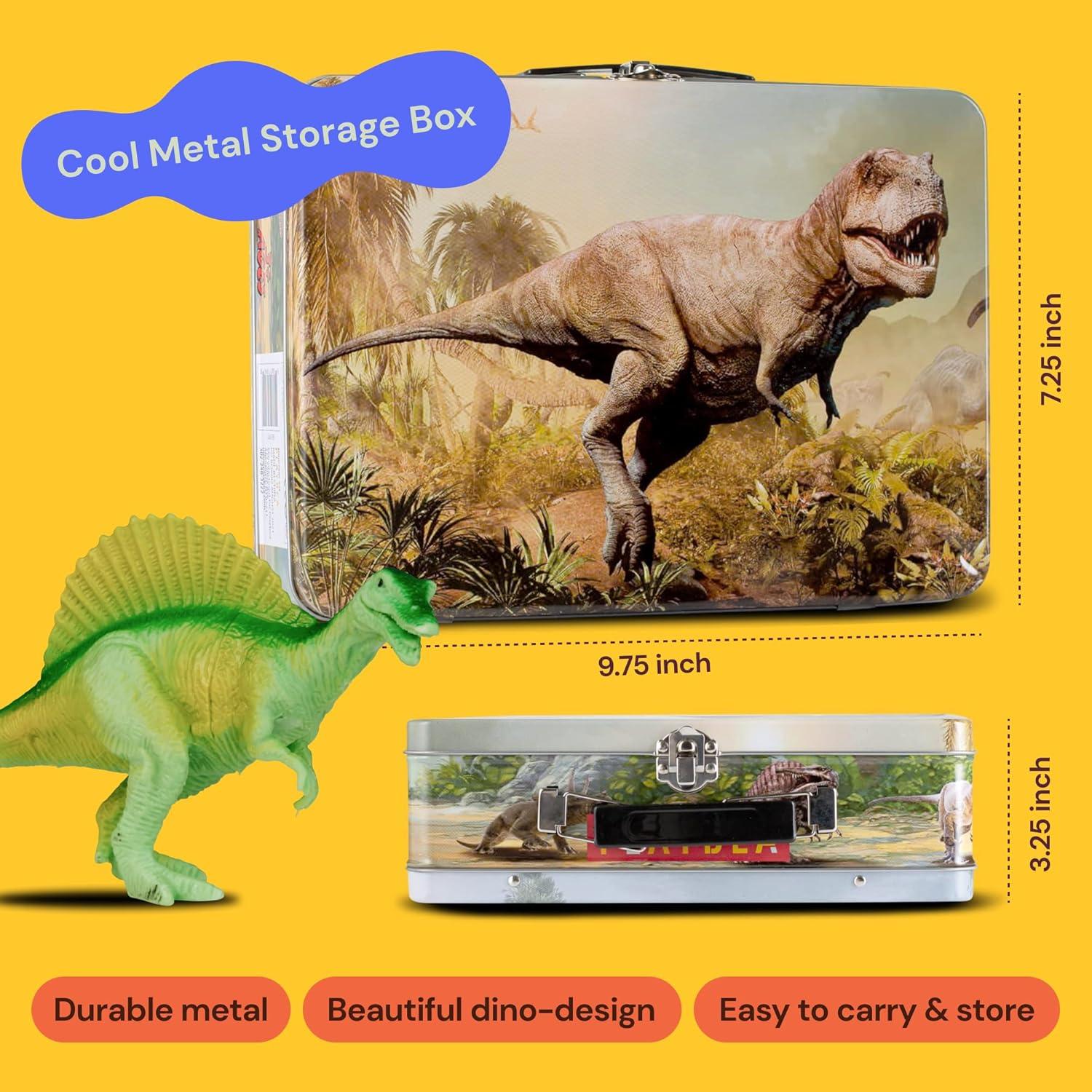PLAYVIBE Dinosaur Toys for Kids - 12 Realistic Small Dinosaur Figures with Metal Storage Box & Soft Dino for Boys and Girls 3-7 Years - Spinosaurus Toddler Toys