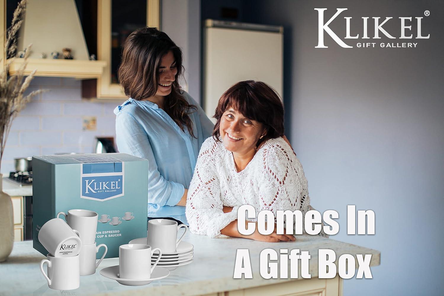 Klikel Tea Cups And Saucers Set - 6 Piece White Coffee Mug Set - 6 Inch Plates And 8.5oz Mugs - Cappuccino Cup And Saucer Set For Latte Cafe Mocha Espresso Bar