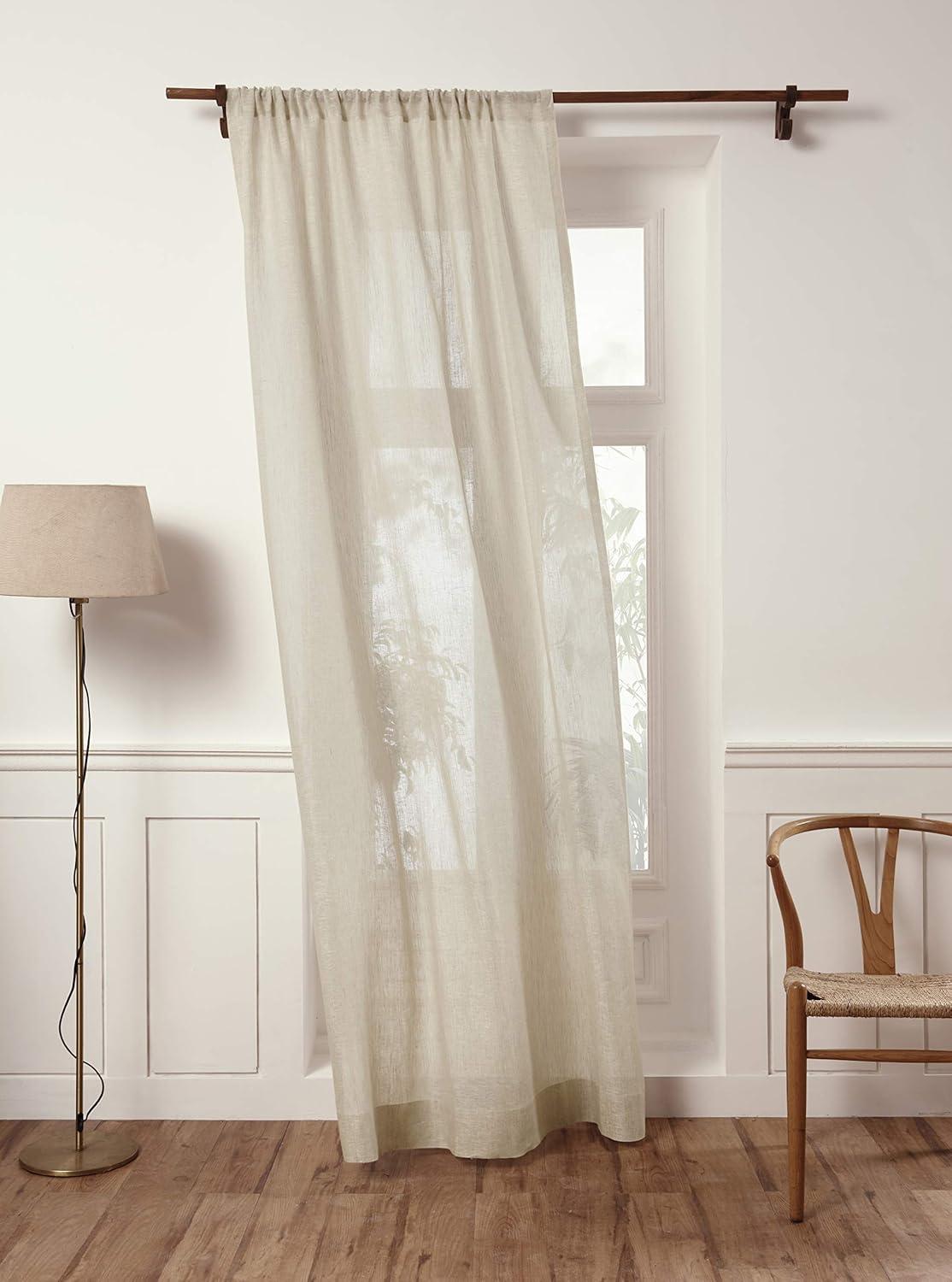 Light Natural Linen Sheer Rod Pocket Curtain Panel 52 x 54 Inch