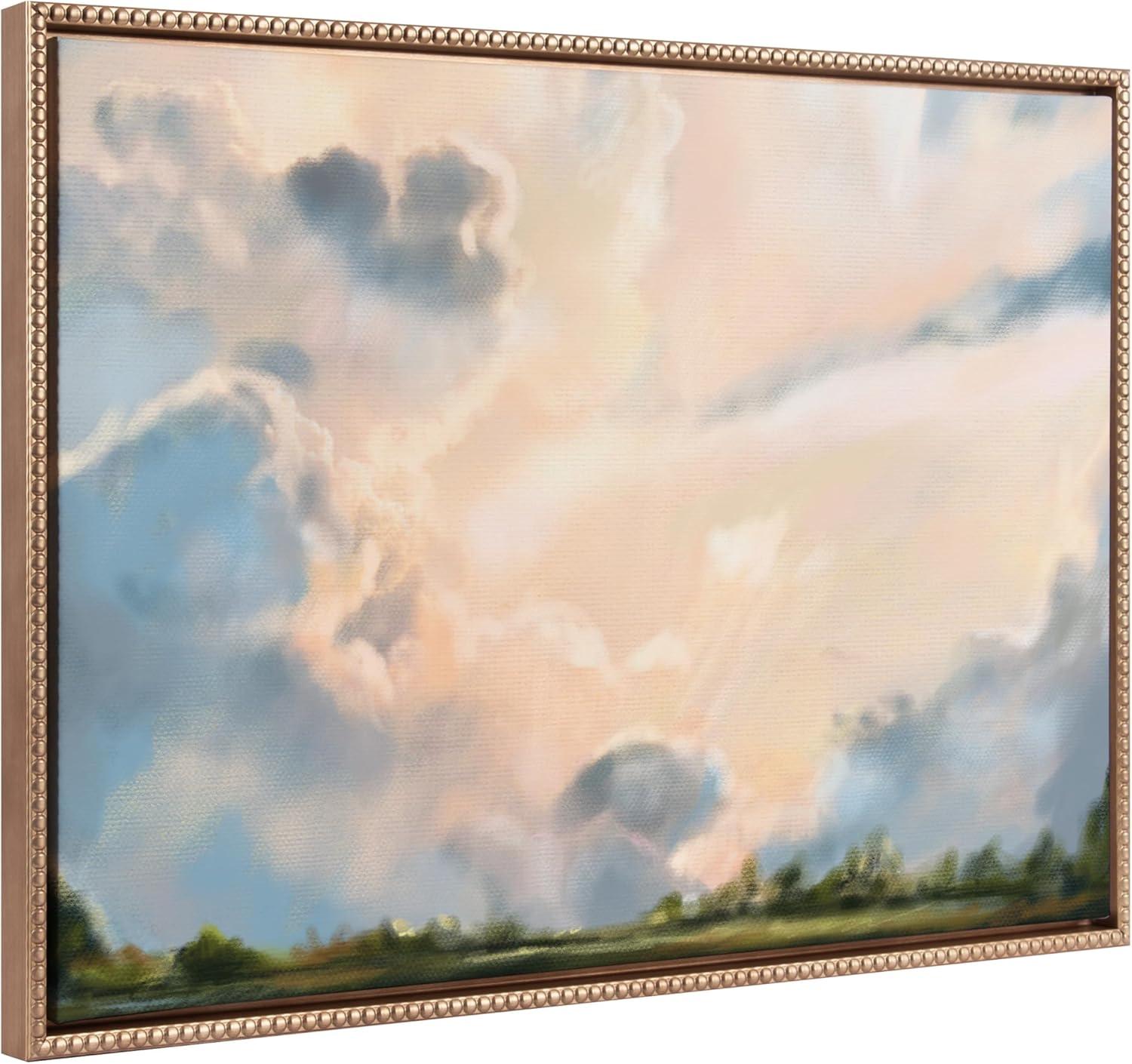 Kate & Laurel All Things Decor 23"x33" Sylvie Beaded Clouds Framed Canvas by Mary Sparrow Gold : Landscape, Home Wall Decor
