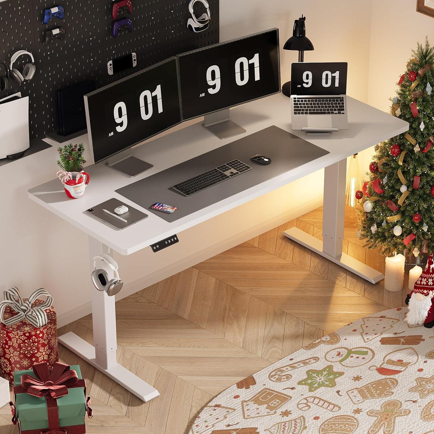 Electric Standing Desk Adjustable Height - Rolling Sit to Stand Desks on Wheels - Mobile Standup Computer Table 48 Inch Brown One Piece Desktop and Rising Frame with Storage for Home Office & Gaming