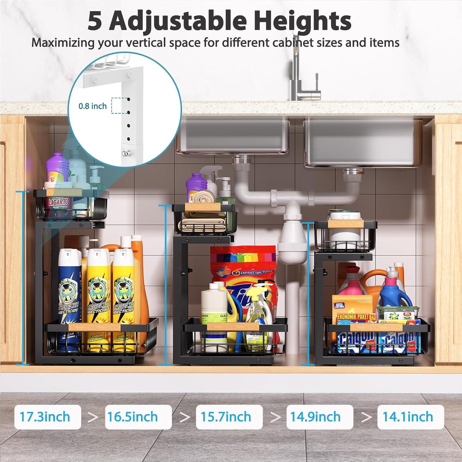 Rebrilliant Under Sink Organizer, 2 Tier Under Sink Organizers And Storage, Metal Slide Out Pull Out Cabinet Organizer ,2 Pack Sliding Drawer Organizer For Kitchen Bathroom Pantry
