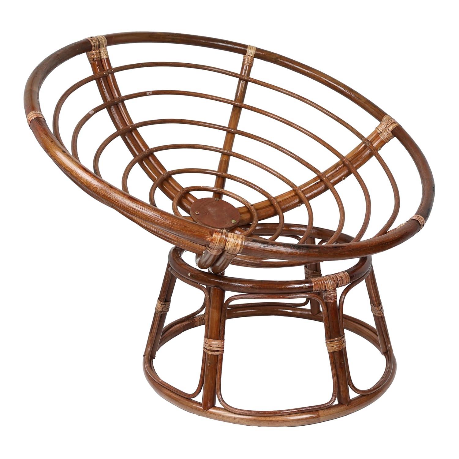 42" Rattan Papasan Chair with Solid Twill Cushion Sage - International Caravan: Handmade, Walnut Finish, Comfy