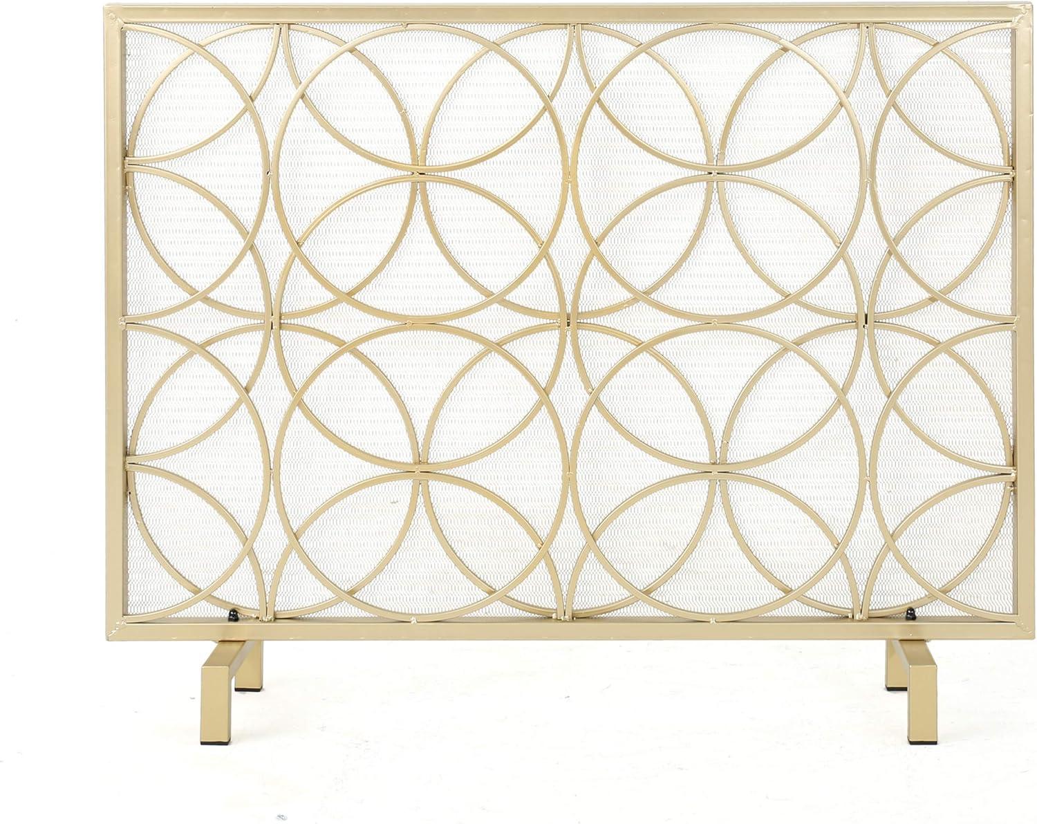 Gold Iron Single Panel Mesh Fireplace Screen