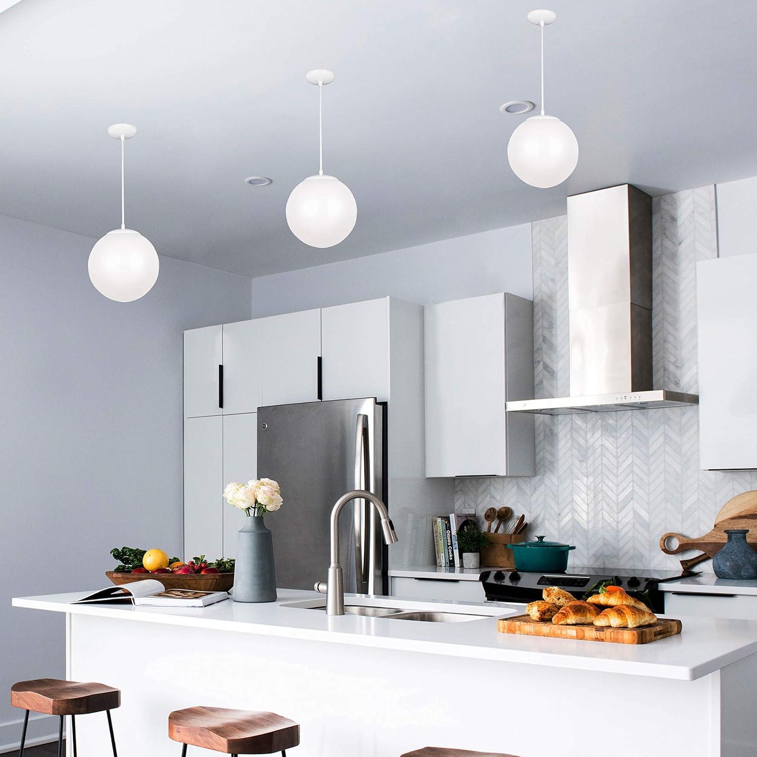 Leo Satin Aluminum 8" Globe Pendant with White Glass Diffuser