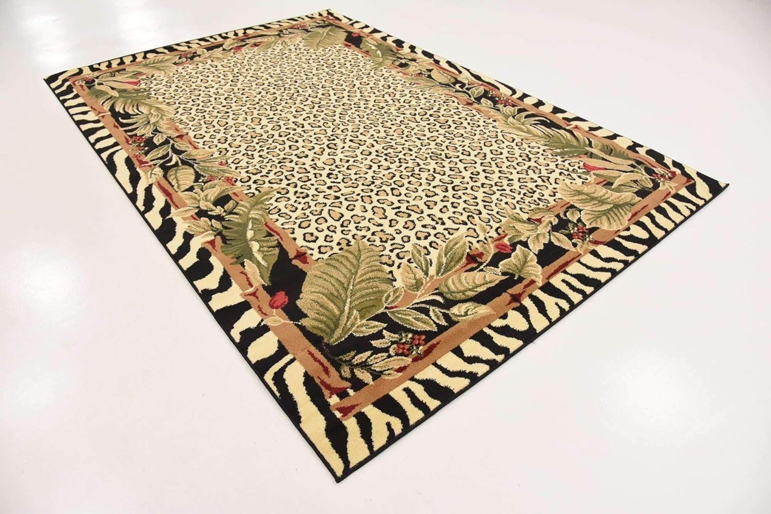 Unique Loom Wildlife Collection Area Rug - Jungle (6' 1" x 9' Rectangle Cream/Black)