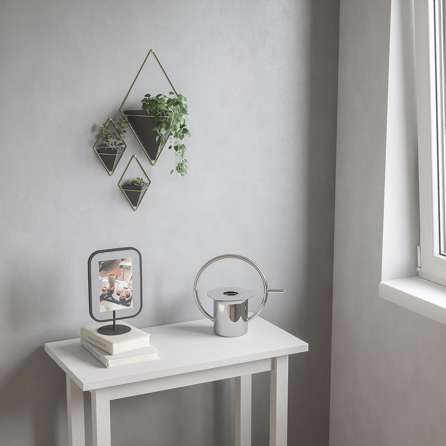 Small Black and Brass Geometric Hanging Planter Set