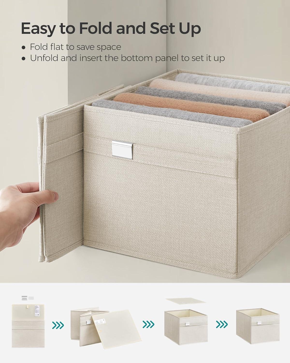 SONGMICS Storage Baskets, Set of 2 Extra Large Storage Bins for Organizing, 30L, 15.7 x 11.8 x 9.8 Inches, Fabric Storage Cubes for Shelves, Easy to Clean, Foldable, 2 Handles, Cloud White UROB240W02