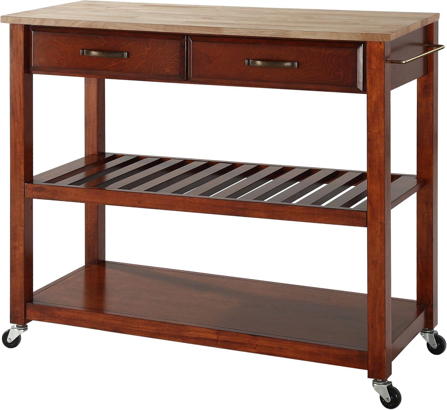 Natural Wood Top Kitchen Cart/Island with Optional Stool Storage - Black - Crosley: Solid Hardwood, Adjustable Shelf, Wheeled
