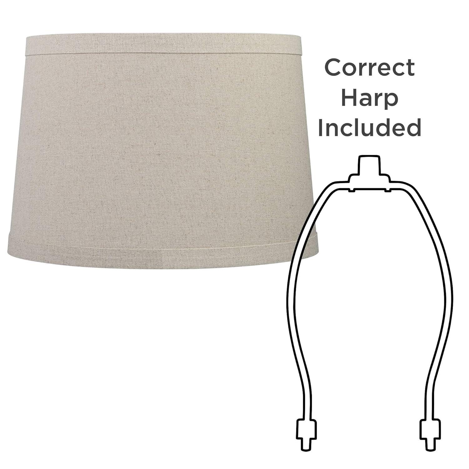 Springcrest Burlap Medium Drum Lamp Shade 14" Top x 16" Bottom x 11" High (Spider) Replacement with Harp and Finial