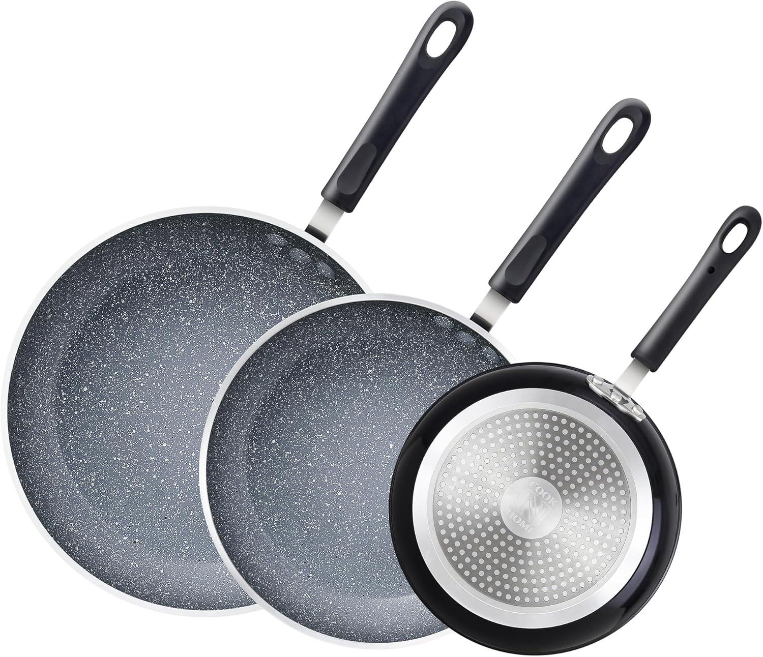 Cook N Home 02683 3 Pieces Frying Saute Pan Set with Non-stick Coating and Induction Compatible bottom, 8"/10"/12", Black