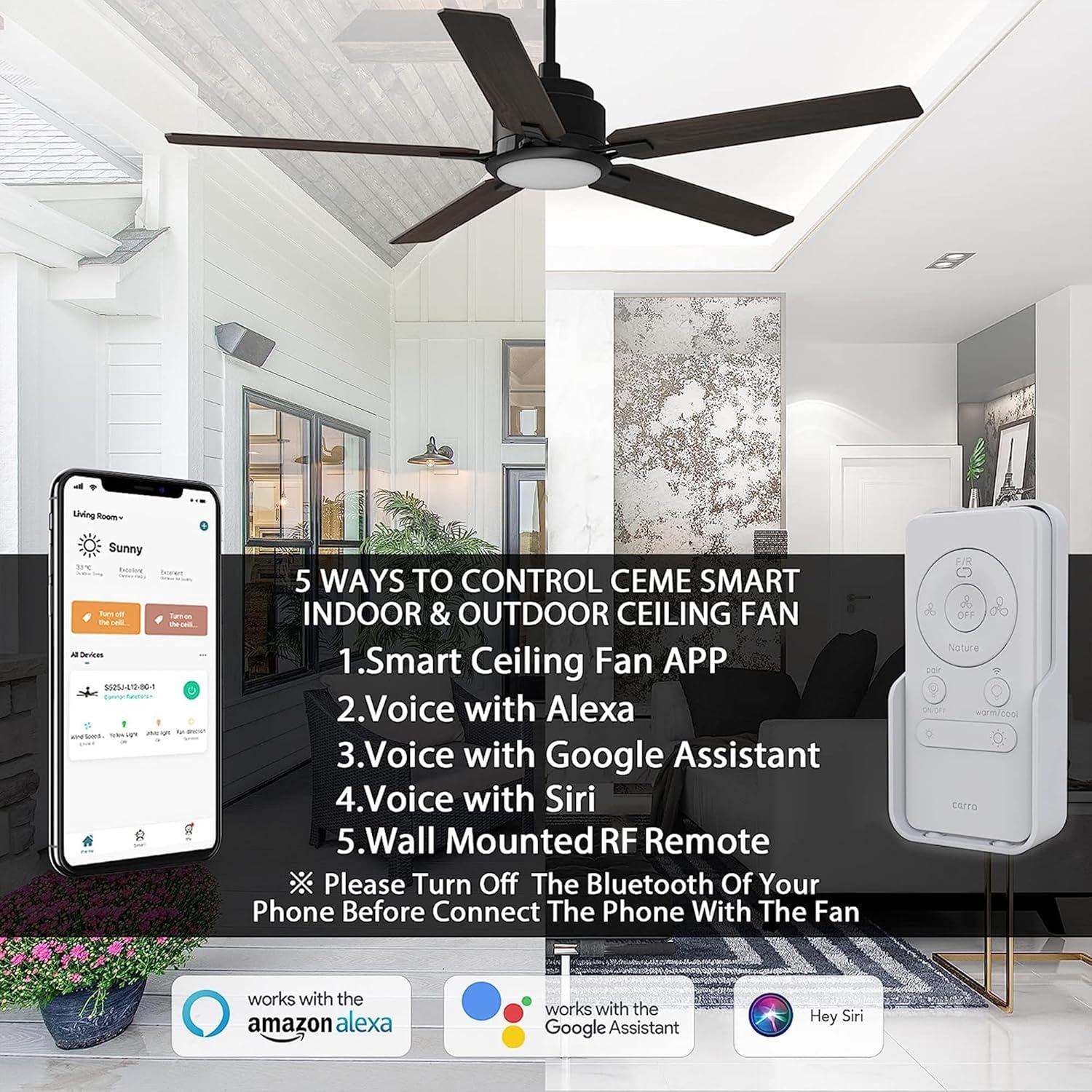52" 5 Baldes Smart Wifi Ceiling Fan with Remote and Dimmable LED Light Dark Wood