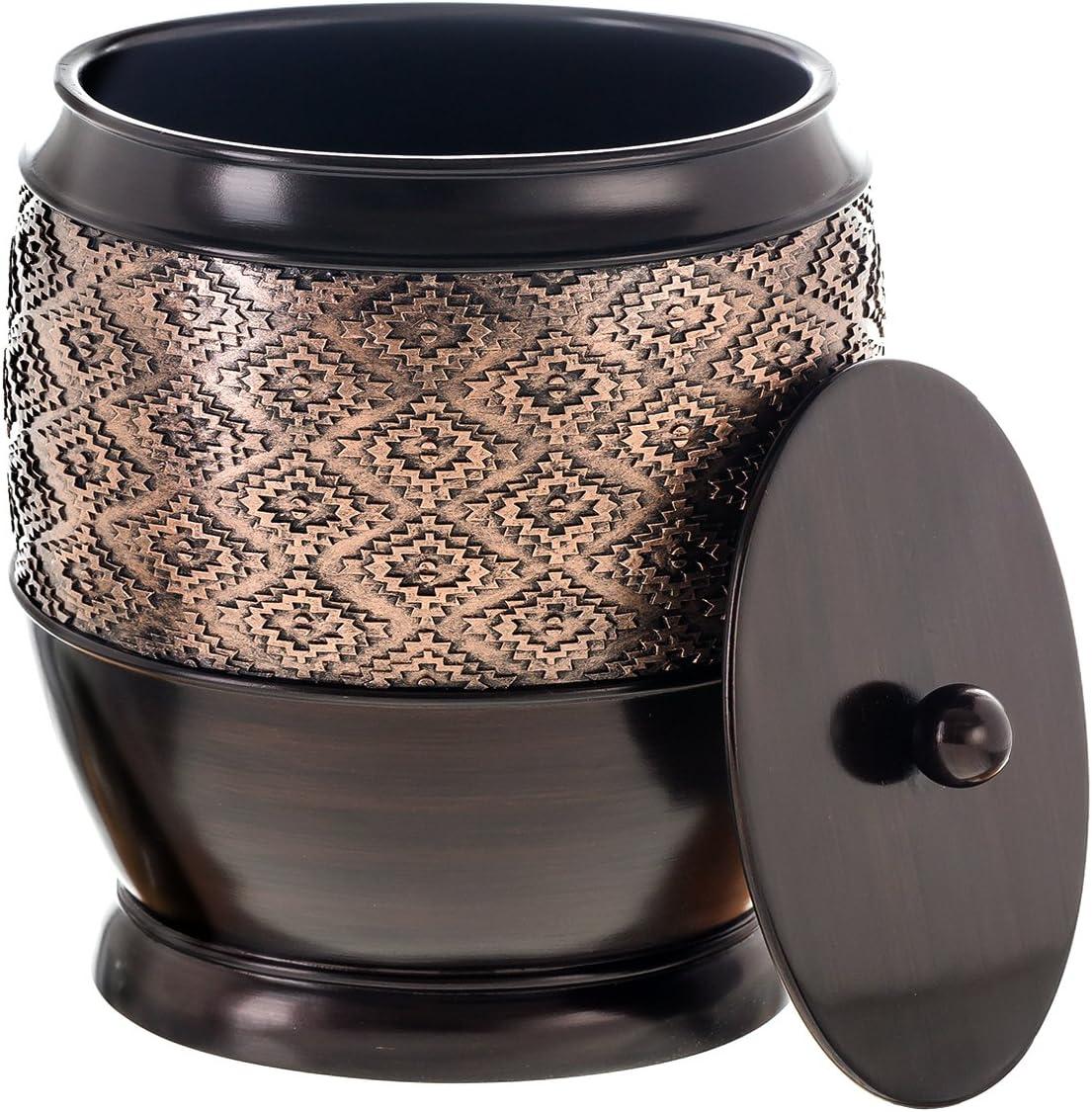 Dublin Brown Decorative Resin Small Trash Can with Lid