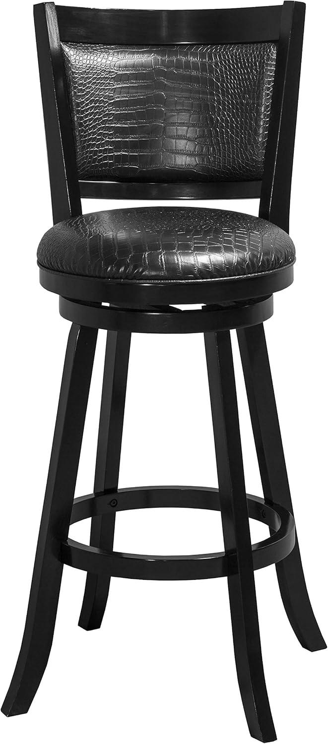 Brannon Black Wood Swivel Bar Stool with Faux Crocodile Upholstery