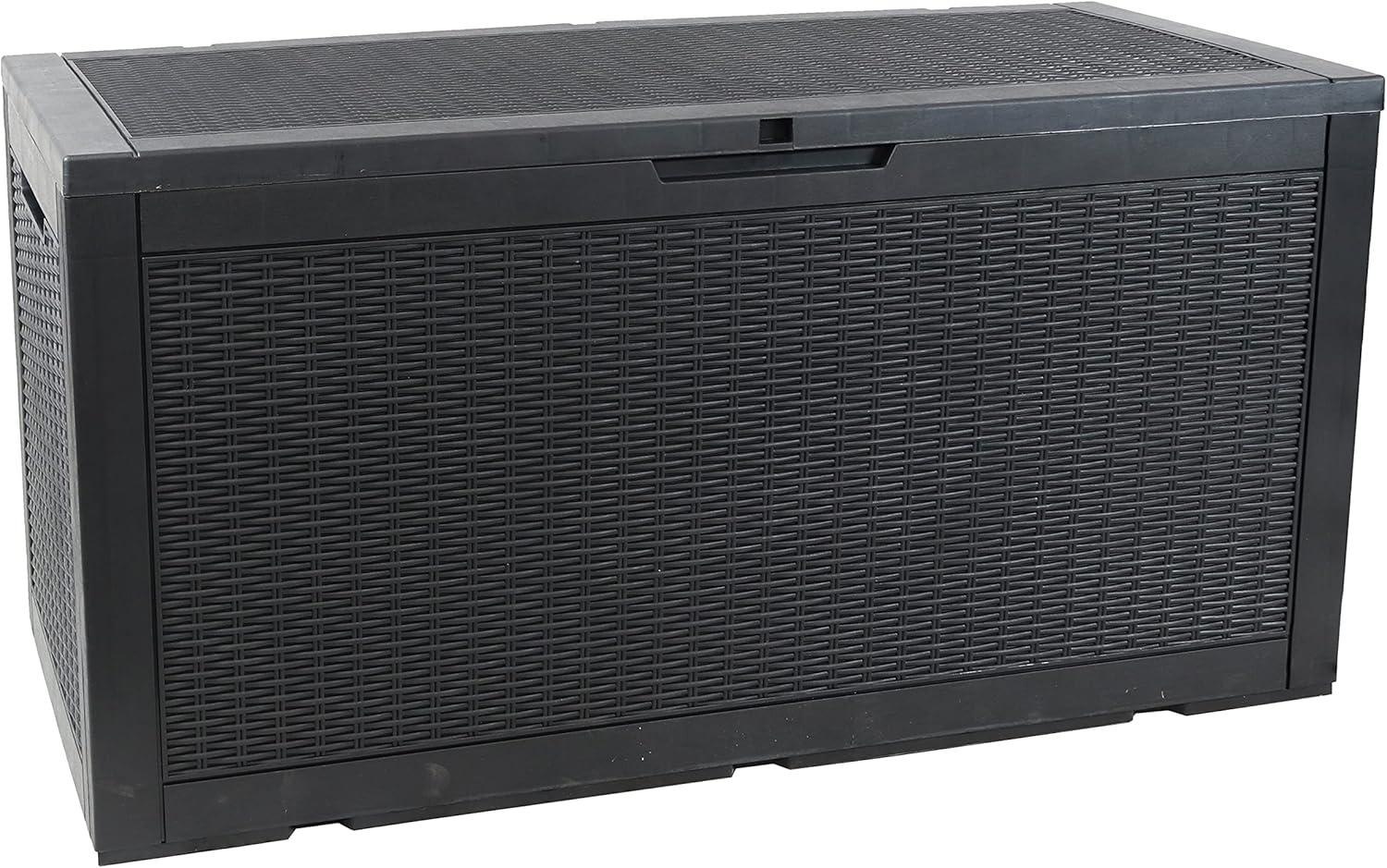 Sunnydaze Outdoor Deck and Patio Storage Box with Rattan Design - 100 Gal. - Phantom Gray