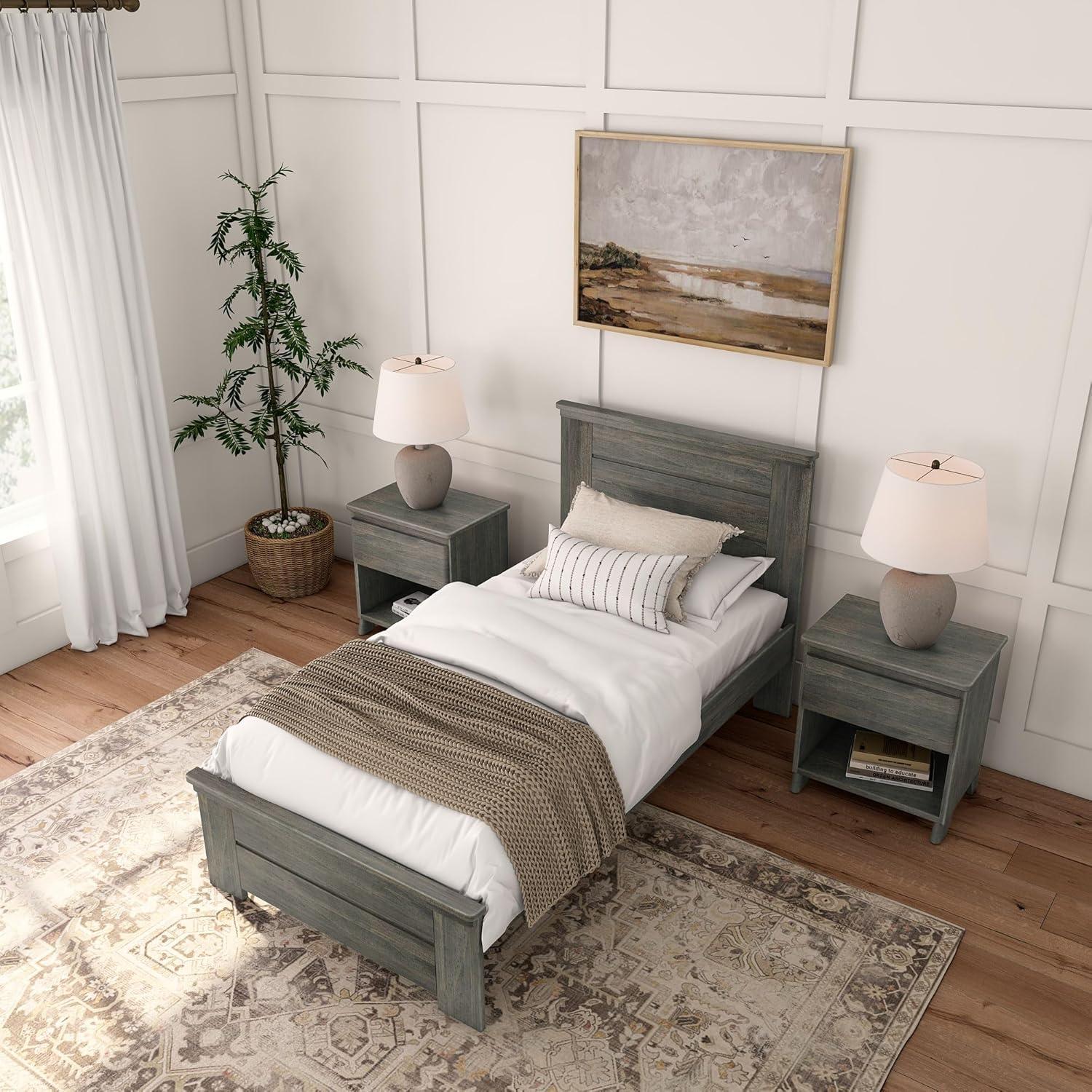 Plank+Beam Farmhouse Queen Bed with Plank Headboard, Solid Wood Platform Bed