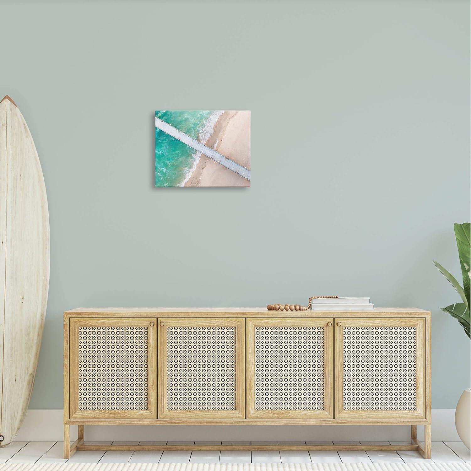 Aerial Ocean Beach Bridge Coastal Photograph Gallery Wrapped Canvas Print Wall Art