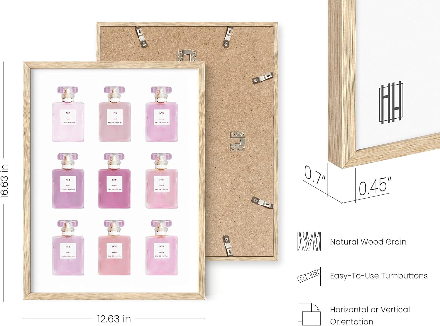 HAUS AND HUES Wall Art Eau De Parfum | Blush Pink Wall Decor Fashion Wall Art for Women Pink Wall Art for Bedroom Vanity Room Wall Art | BEIGE FRAMED 12” x16”