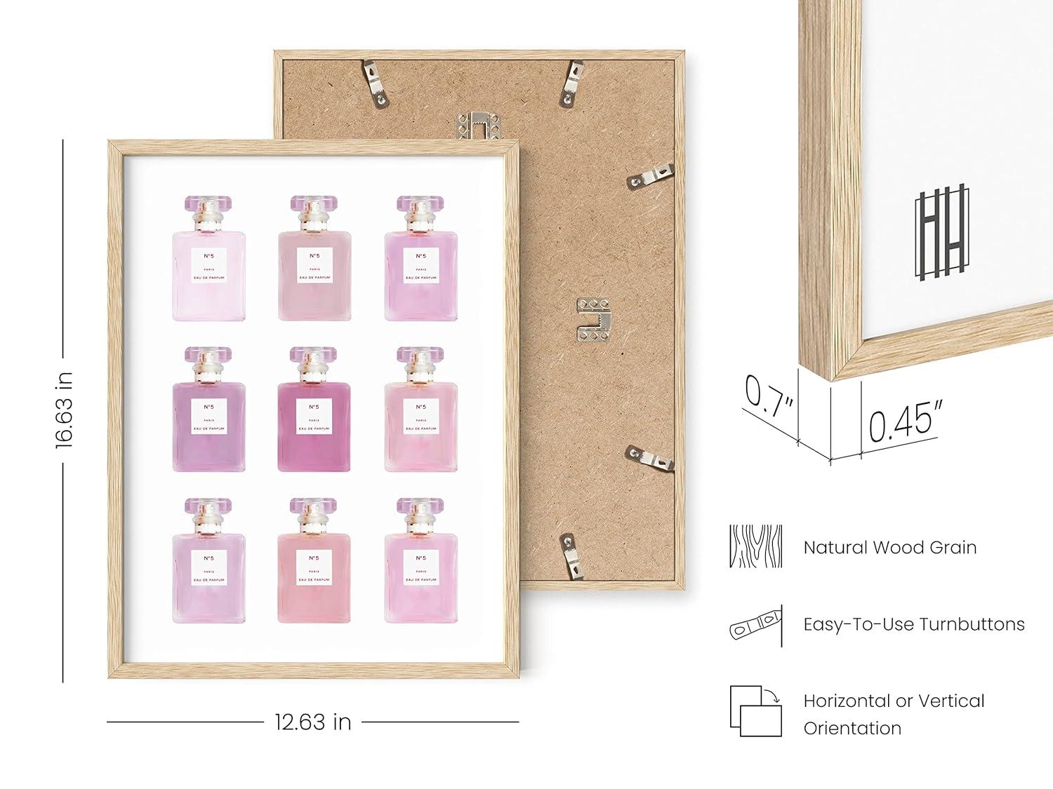 HAUS AND HUES Wall Art Eau De Parfum | Blush Pink Wall Decor Fashion Wall Art for Women Pink Wall Art for Bedroom Vanity Room Wall Art | BEIGE FRAMED 12” x16”