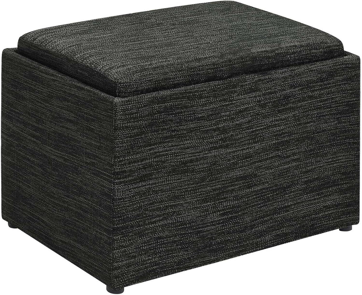 Modern Dark Charcoal Gray Fabric Storage Ottoman with Reversible Tray, 23"