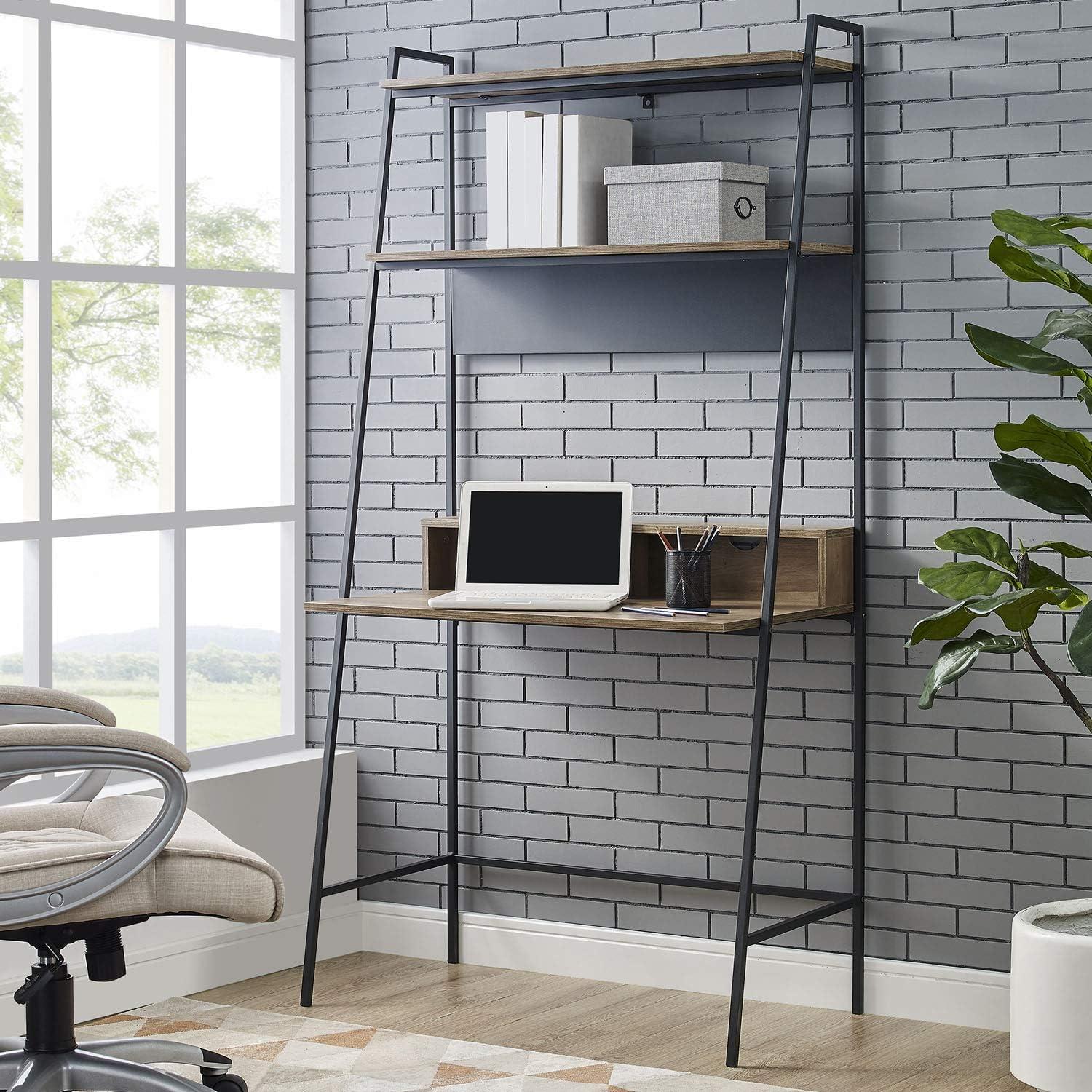 Walker Edison Freya Urban Industrial Ladder Desk with Metal Magnet Board, 36 Inch, Rustic Oak