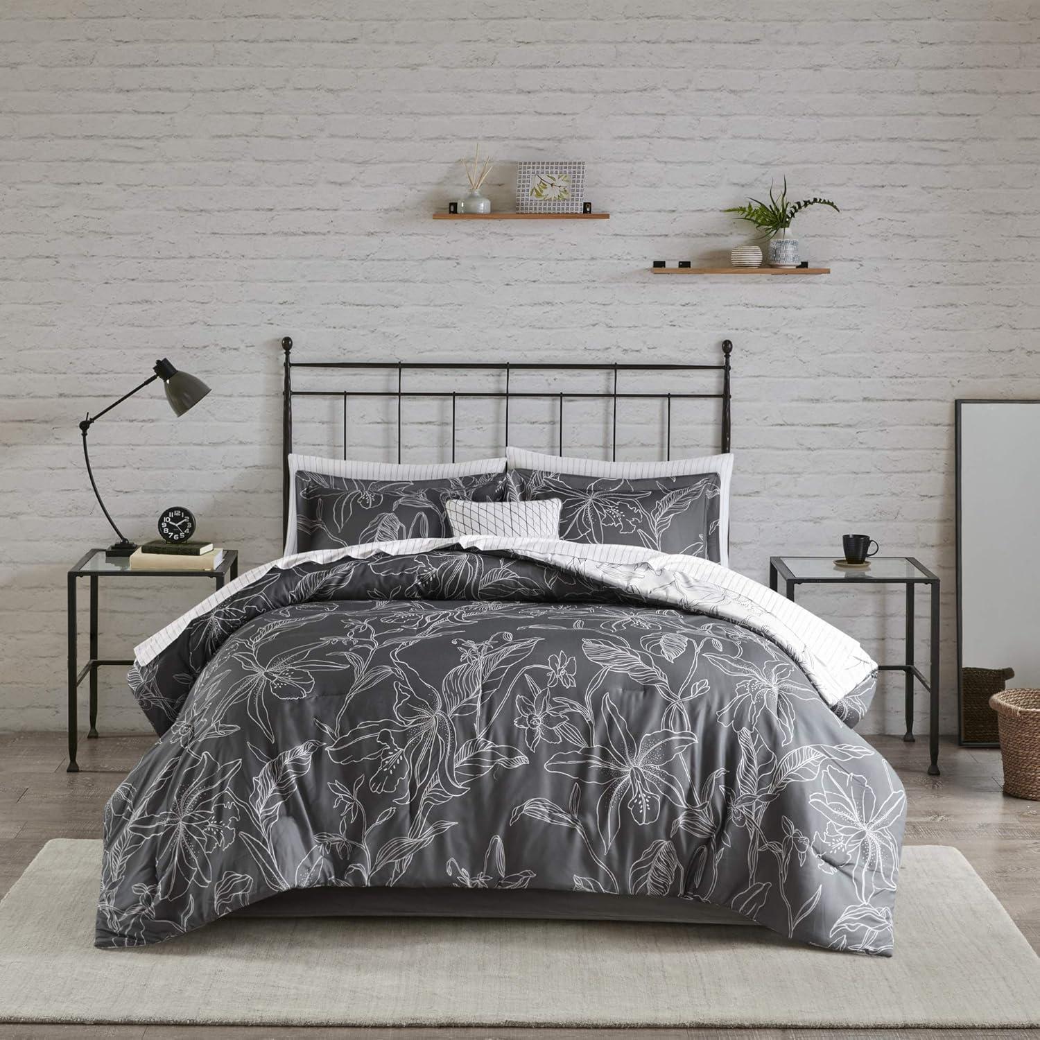 Lilia Full Gray Microfiber Reversible Comforter Set