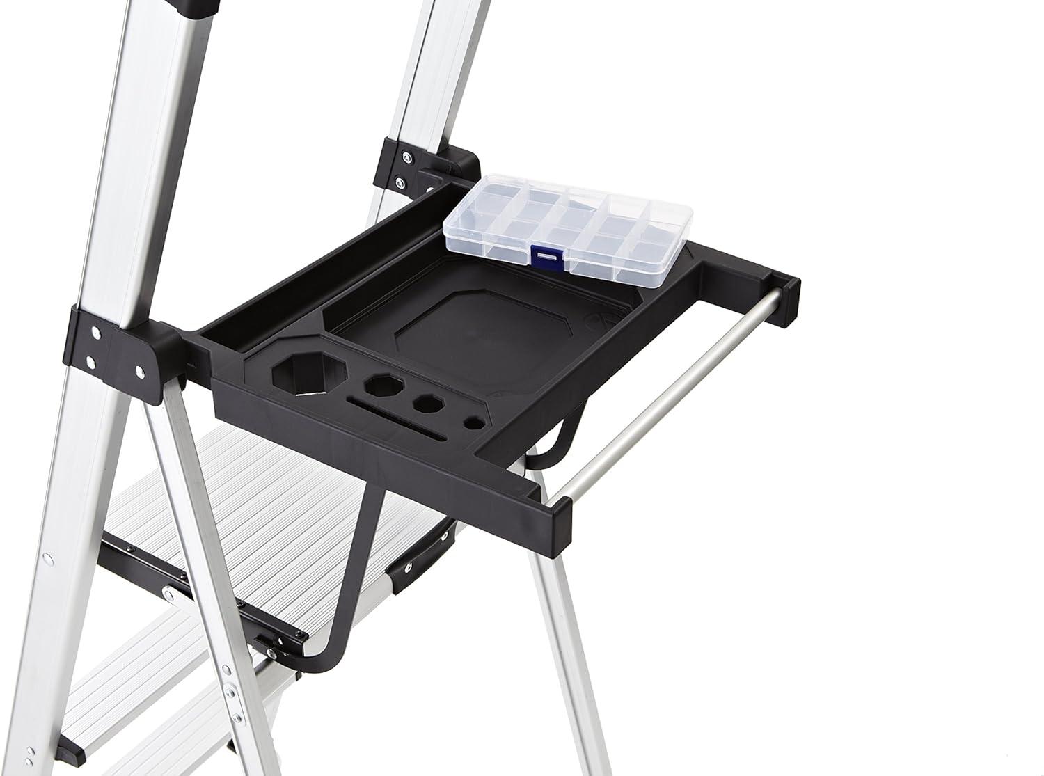 Rubbermaid 3-Step Ladder, Aluminum Lightweight Folding Step Stool with Project Tray, Silver, Tested to US Safety Standards, No Assembly Required