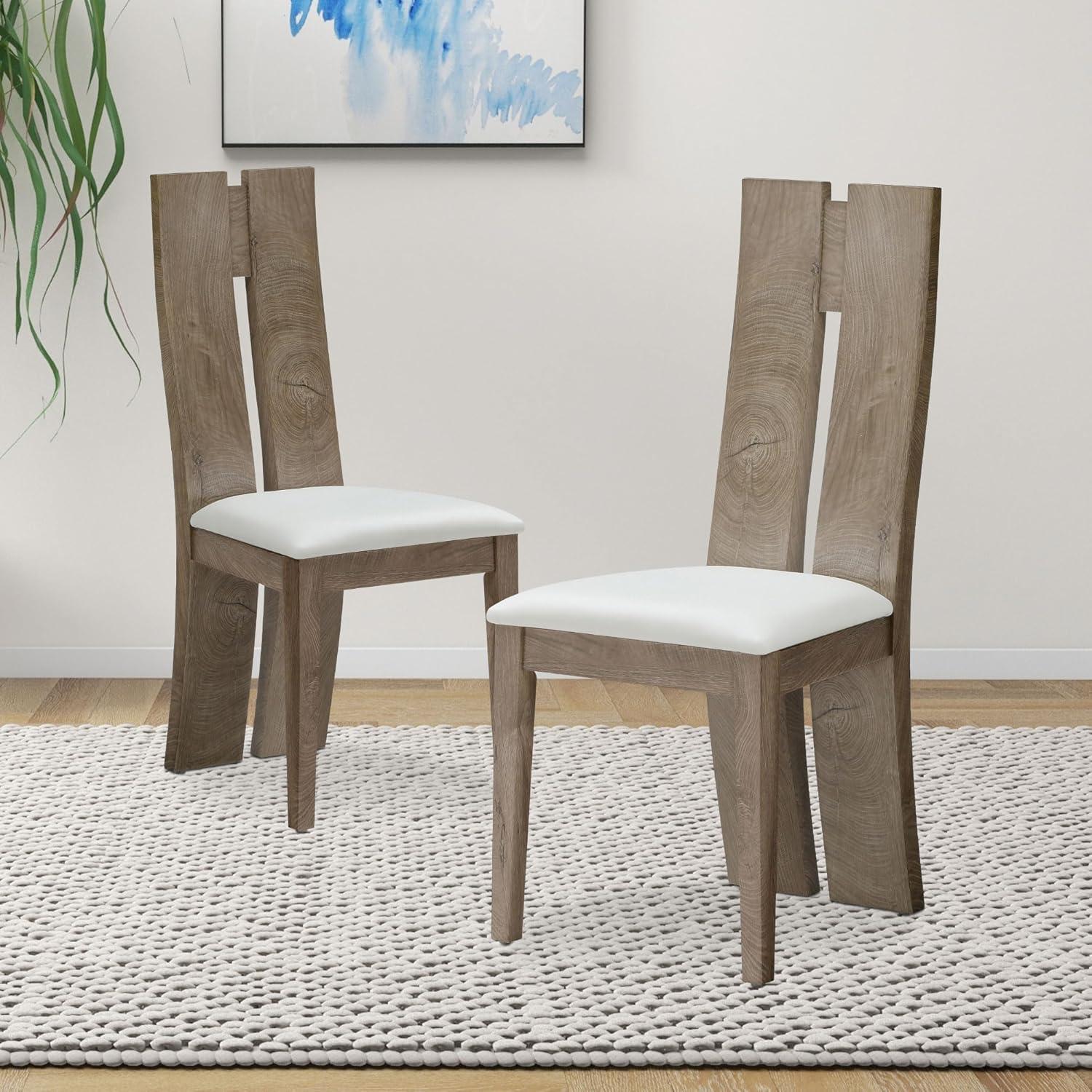 White Faux Leather Upholstered Wood Dining Chairs, Set of 2