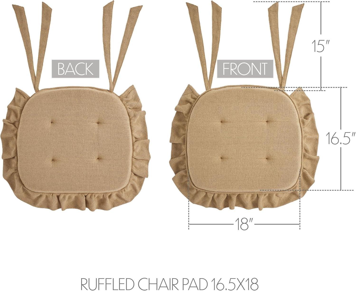 VHC Brands Chair Pad 16.5x18, Cotton Dining Room, Kitchen Chair Pads, Seat Cushion with Ties, Tucked, Burlap Natural Collection, Rectangle 16.5x18, Natural