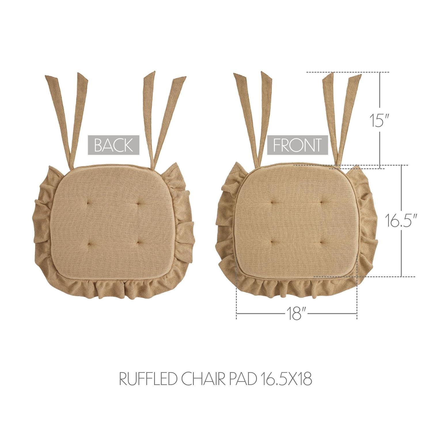 VHC Brands Chair Pad 16.5x18, Cotton Dining Room, Kitchen Chair Pads, Seat Cushion with Ties, Tucked, Burlap Natural Collection, Rectangle 16.5x18, Natural