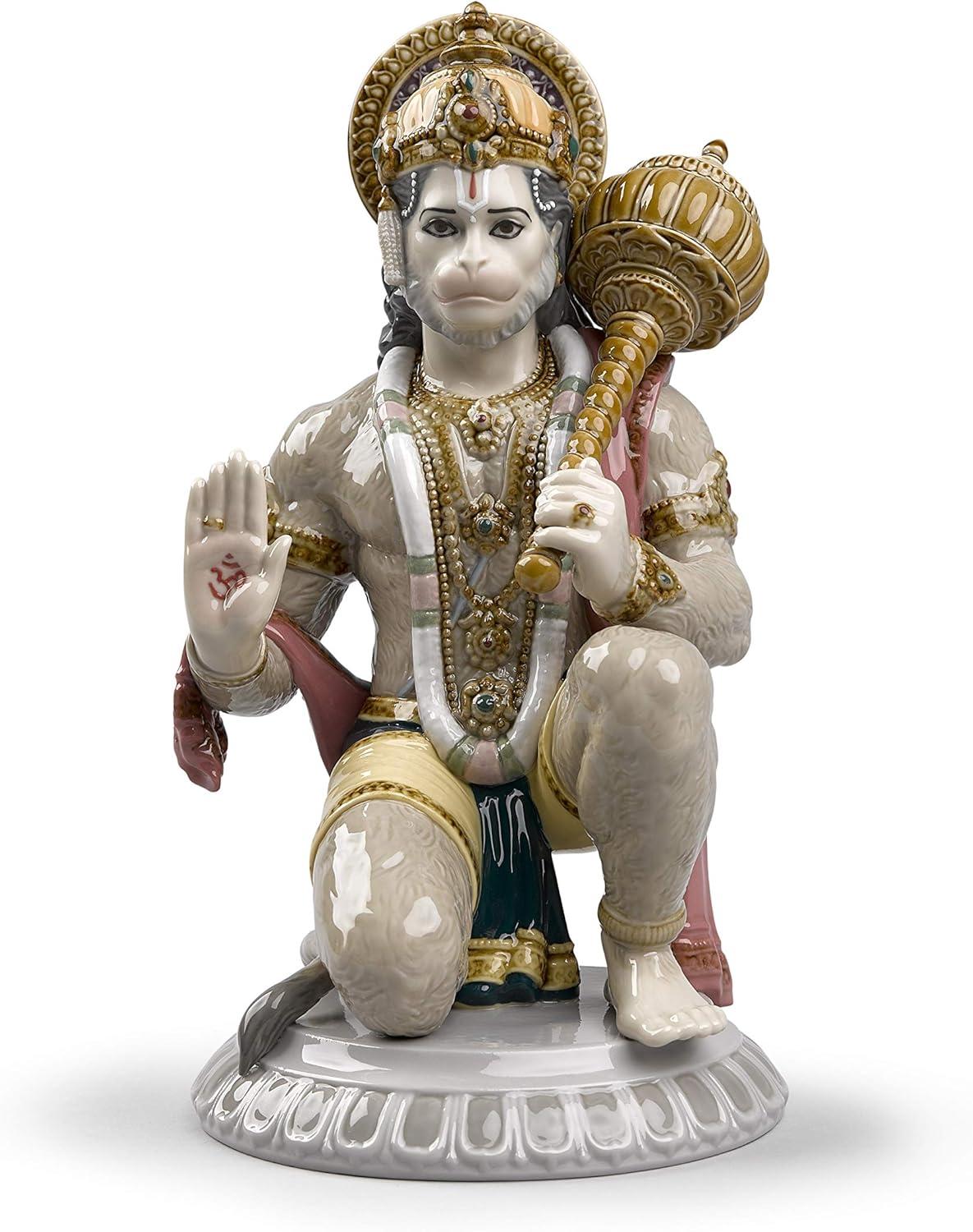 Glazed Porcelain Hanuman Figurine with Enamel Finish