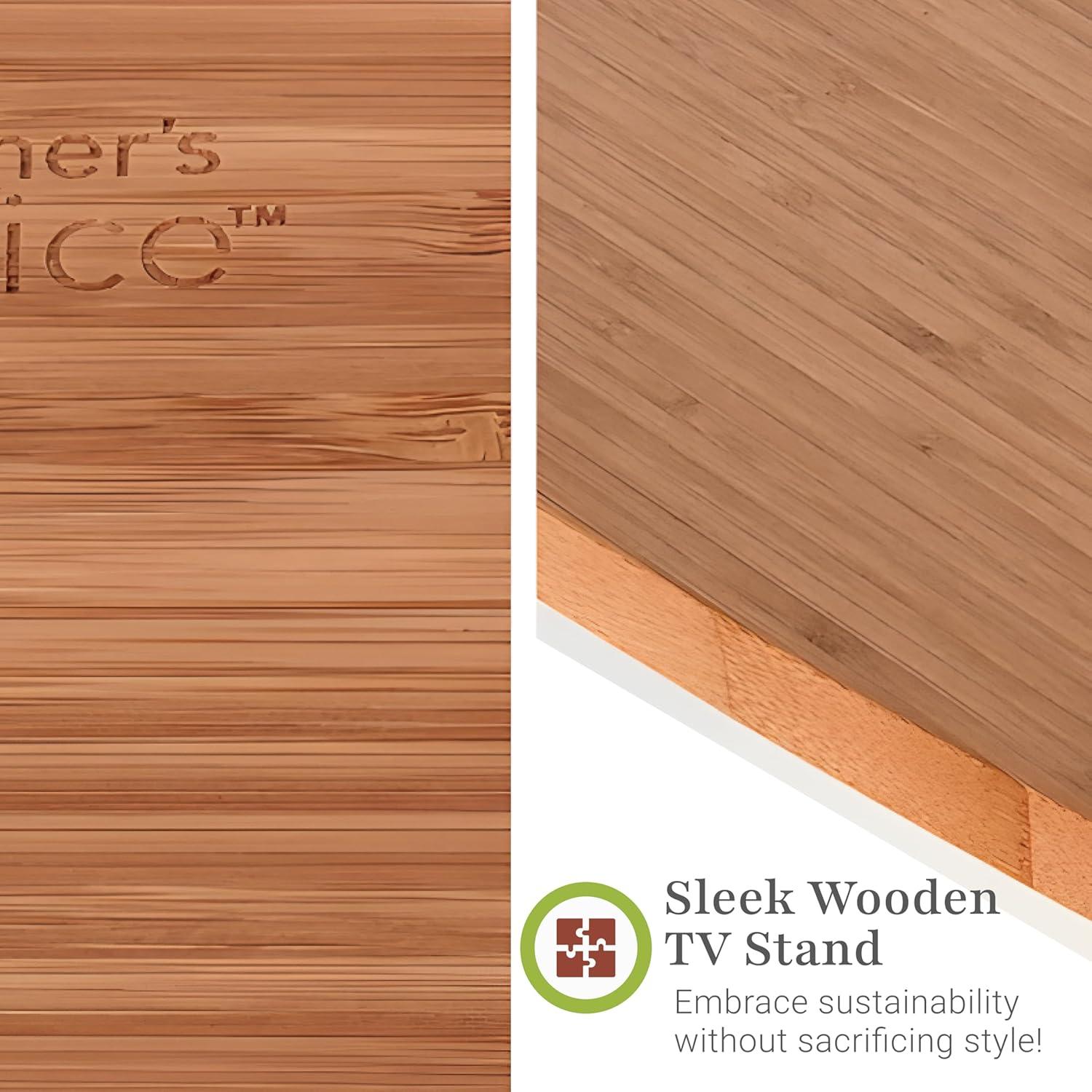 Prosumers Choice | Natural Bamboo TV Swivel Center Stand for TV, 21-Inch Base, Black 360Â° Rotation