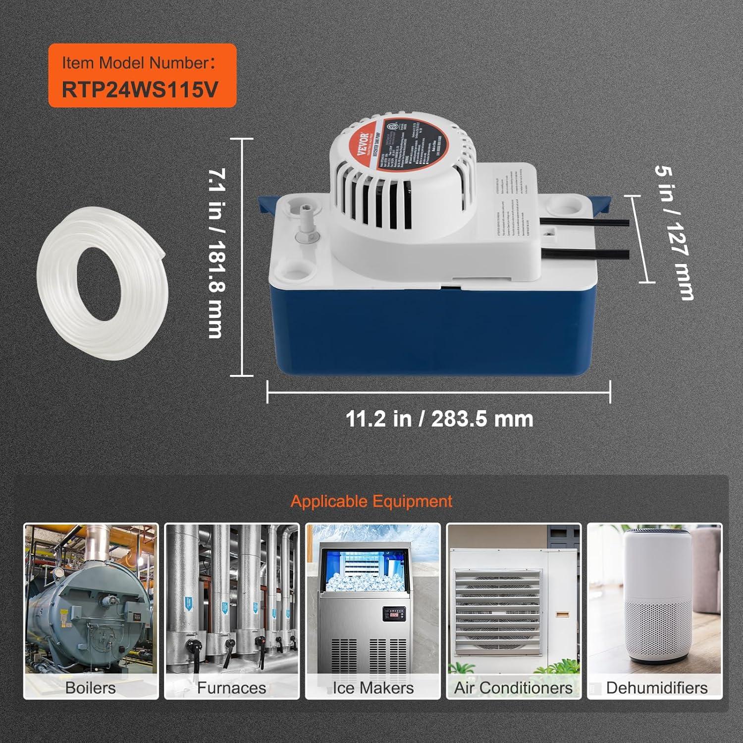 Condensate Removal Pump, 1/30 HP, 100 GPH, 24 ft Lift