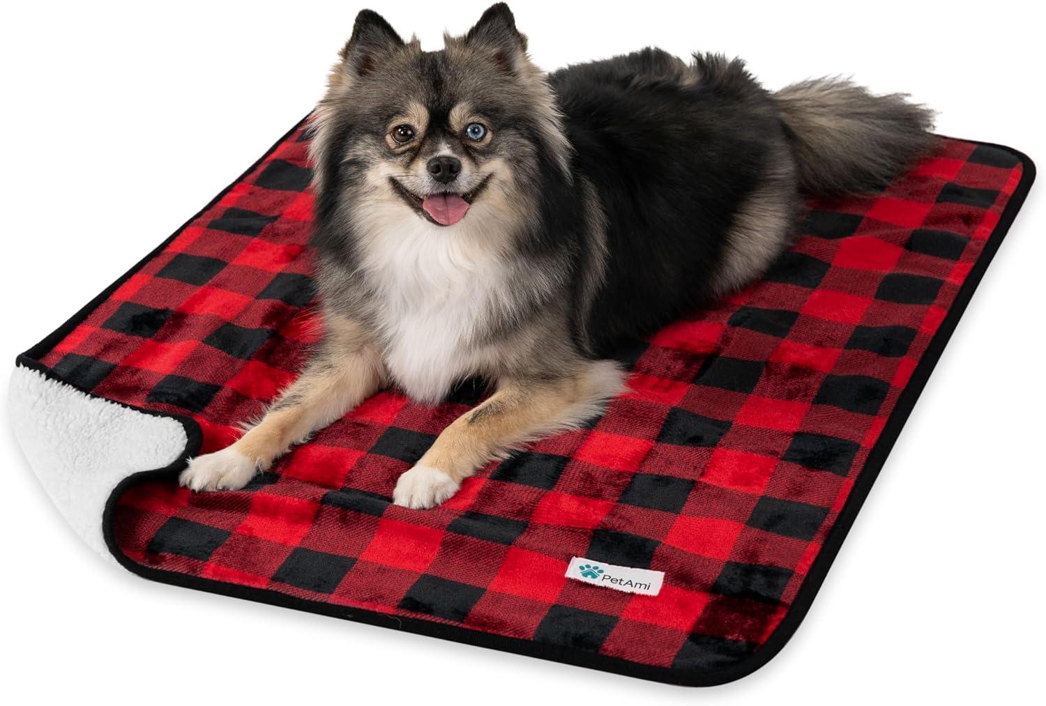 Medium Red Plaid Waterproof Sherpa Fleece Pet Blanket