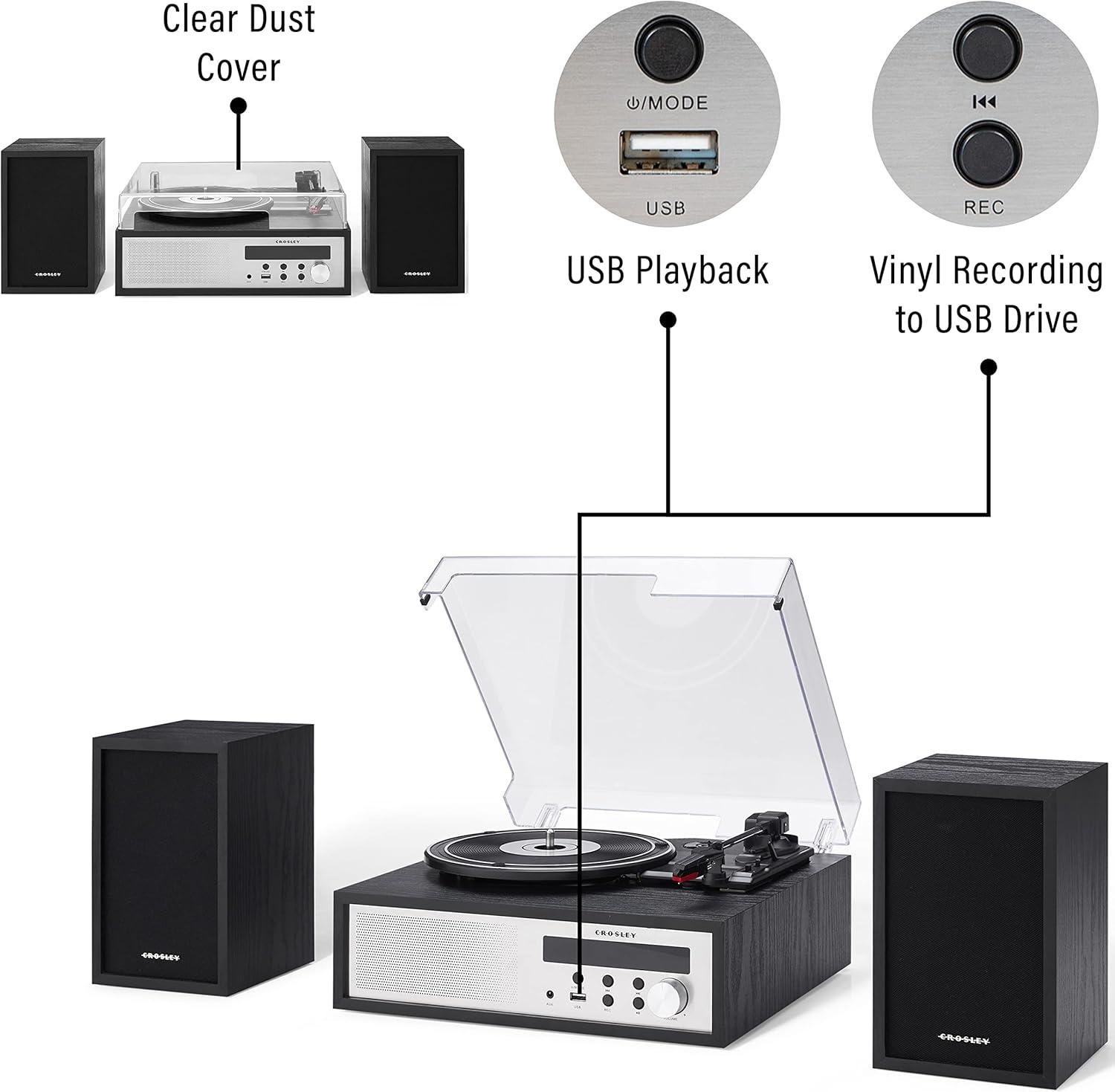 Crosley Sloane Shelf System Vinyl Record Player - Black